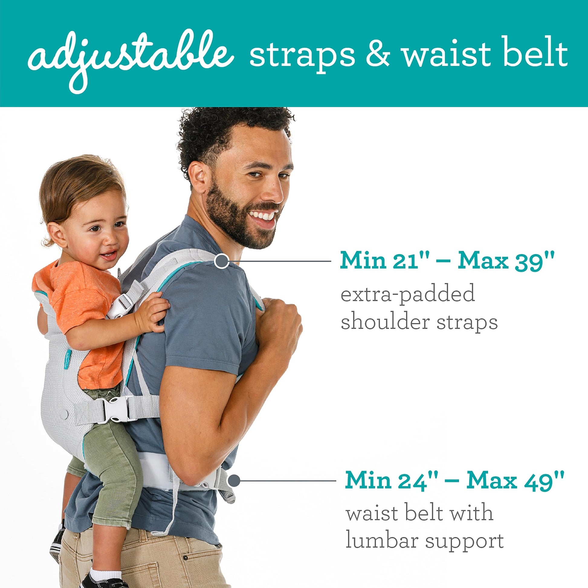 Infantino Flip 4-in-1 Light & Airy Convertible Carrier - Breathable, 4 Positions, Lumbar Support, Adjustable Waist Belt, Head Support, Ergonomic Seat, Adjustable Waistband, Plush Straps