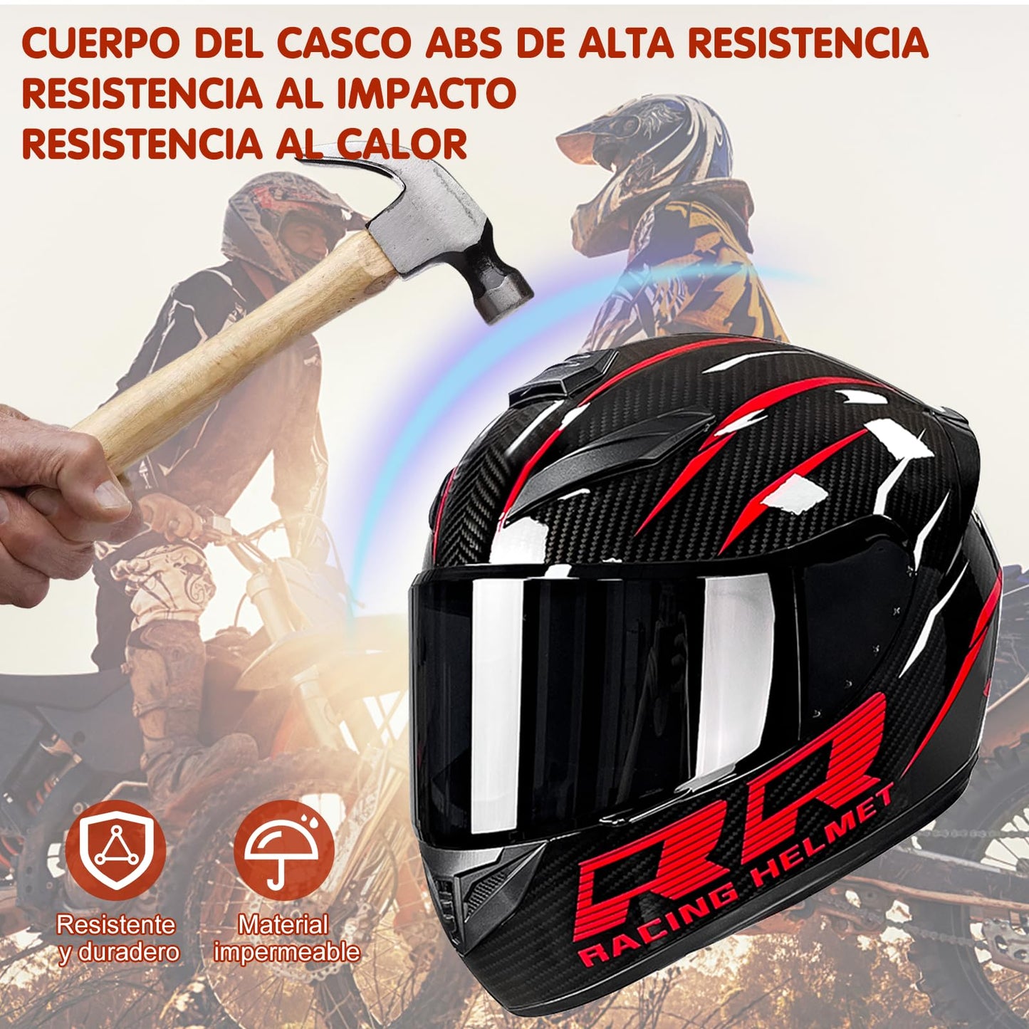 Casco Motocicleta,Cascos para Motos Certificados Dot,Cascos de Moto con Visor ANTIVAHO,Cascos Motocross Mujer Hombre Motos Accesorios (M)