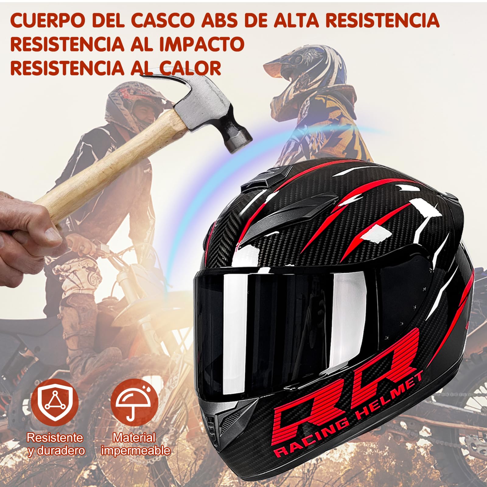 Casco Motocicleta,Cascos para Motos Certificados Dot,Cascos de Moto con Visor ANTIVAHO,Cascos Motocross Mujer Hombre Motos Accesorios (M)