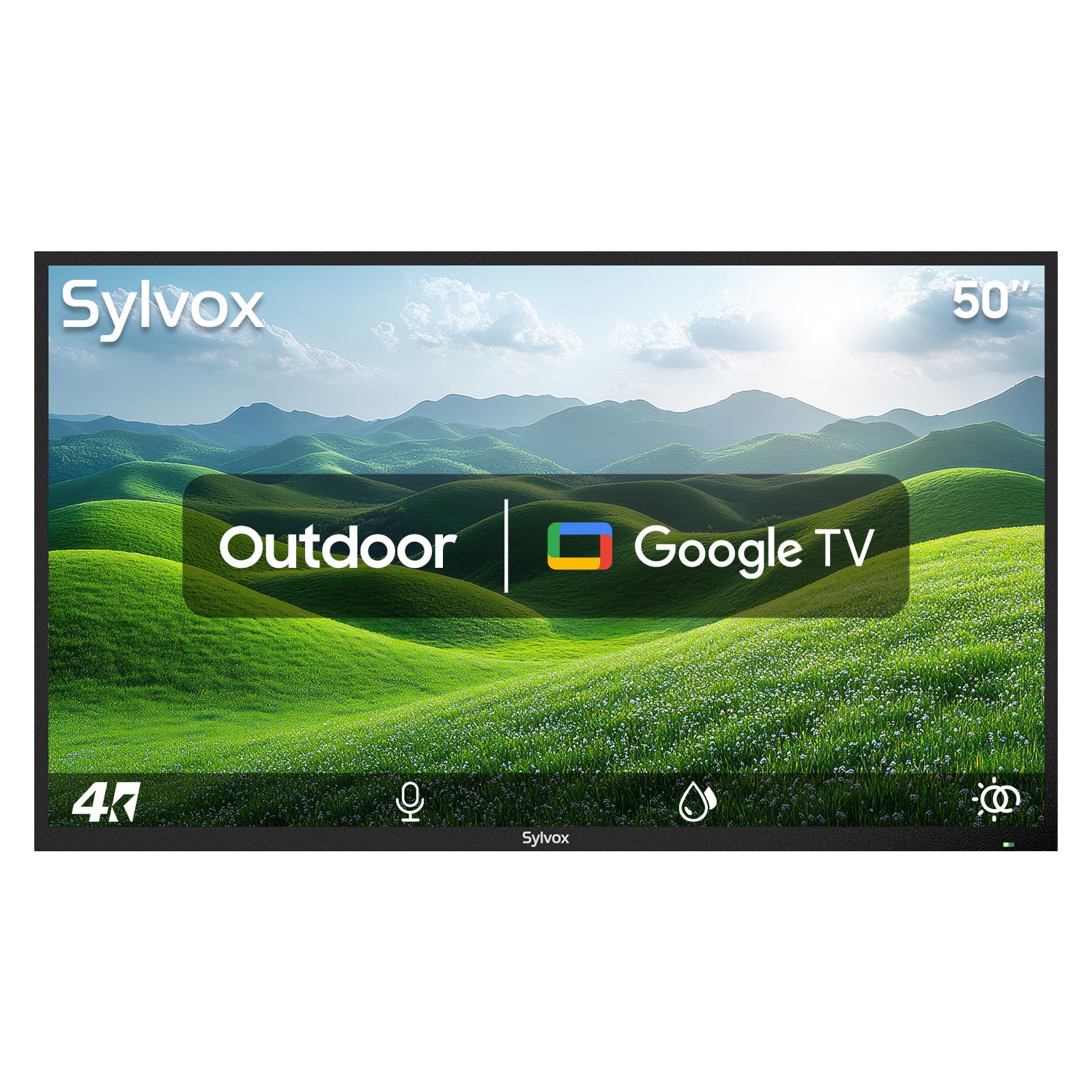 Televisión Inteligente SYLVOX de 50 Pulgadas Resistente a la Intemperie Google TV 4K Brillo Alto IP56 Impermeable Antiarañazos para Exteriores