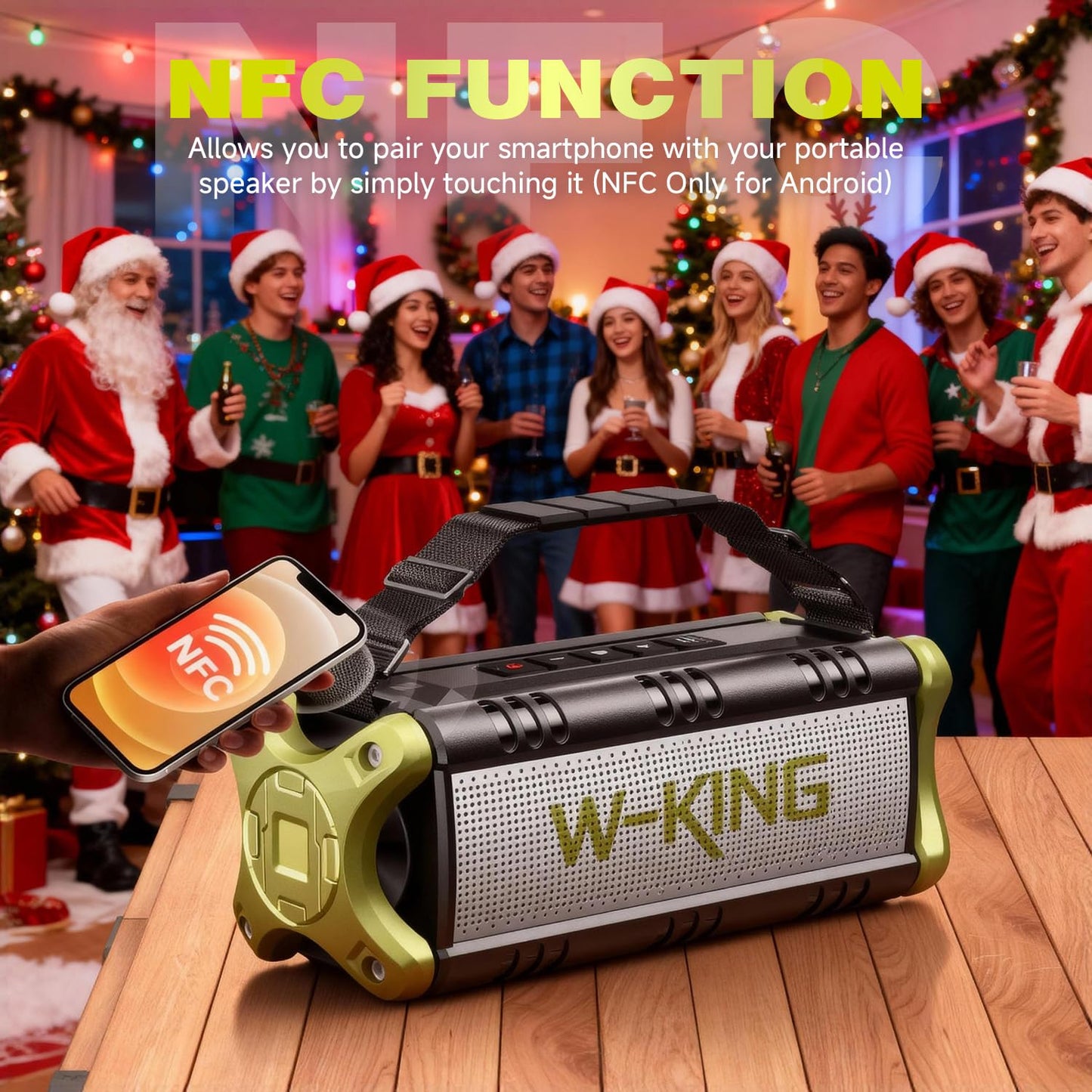 W-KING Altavoz Bluetooth de 90W, Altavoces inalámbricos portátiles Impermeables con 24 Horas de reproducción, Enorme batería, Graves potentes mejorados, subwoofer con NFC para Interiores y Exteriores