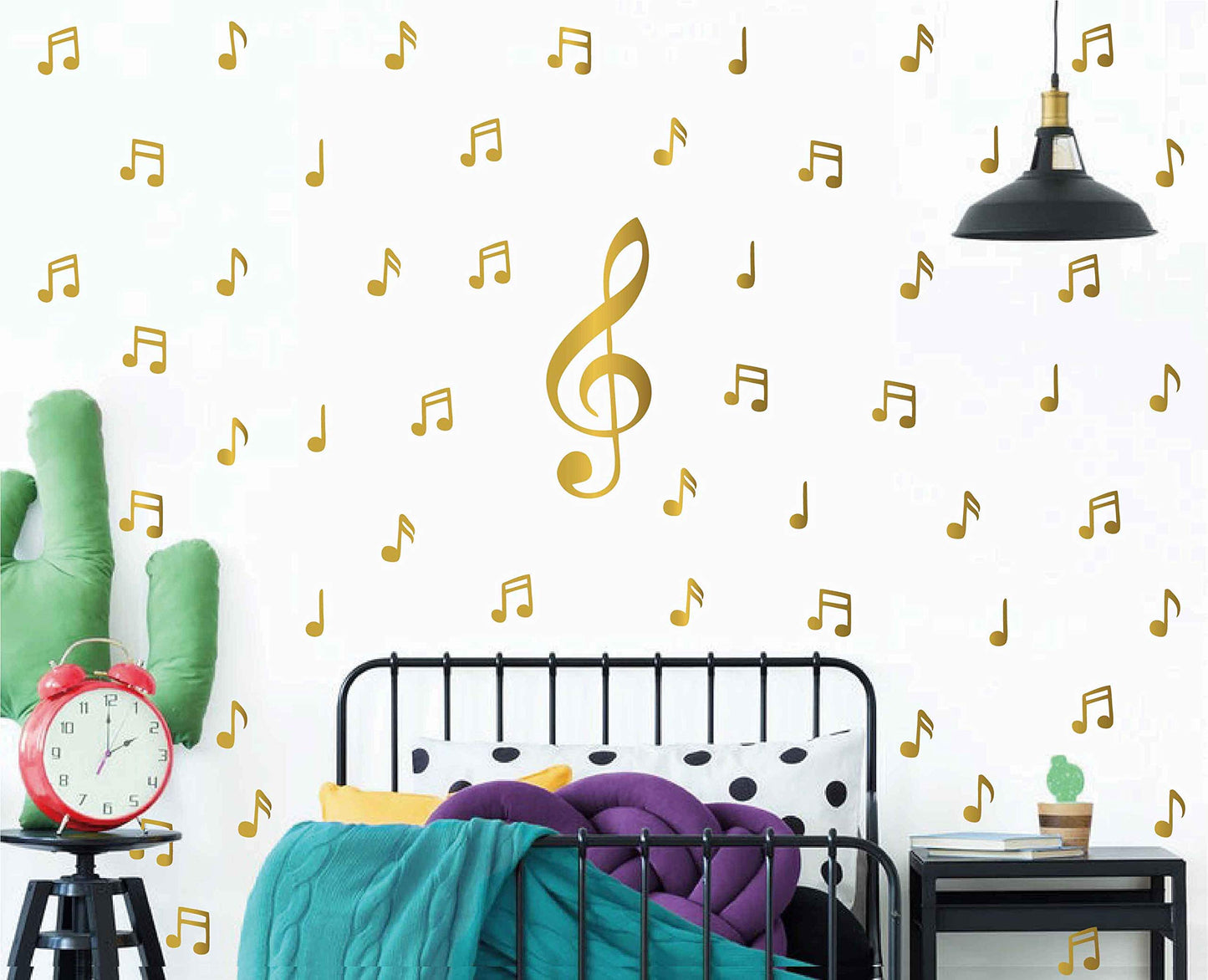 Calcomanía con patrón de notas musicales para el recámara de los niños, amantes de la música, decoración de pared para bebé niña extraíble AD04 (dorado)