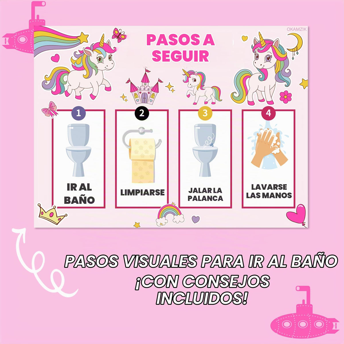 Tabla de entrenamiento para ir al baño para niñas, tema de unicornio, 8.3 x 11.2 pulgadas, paquete de 10 cartas con 5 pegatinas de recompensa