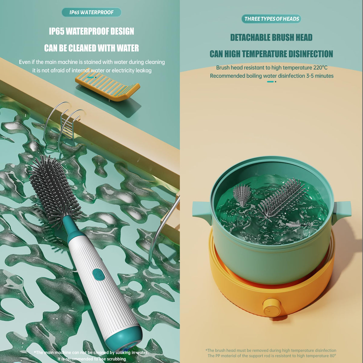 Acodoy Electric Bottle Brush Set with Baby Bottle Brush 4-Piece,Bottle Brush2,Nipple Brush,Straw Brush and Extension Handle,USB Rechargeable (Green)