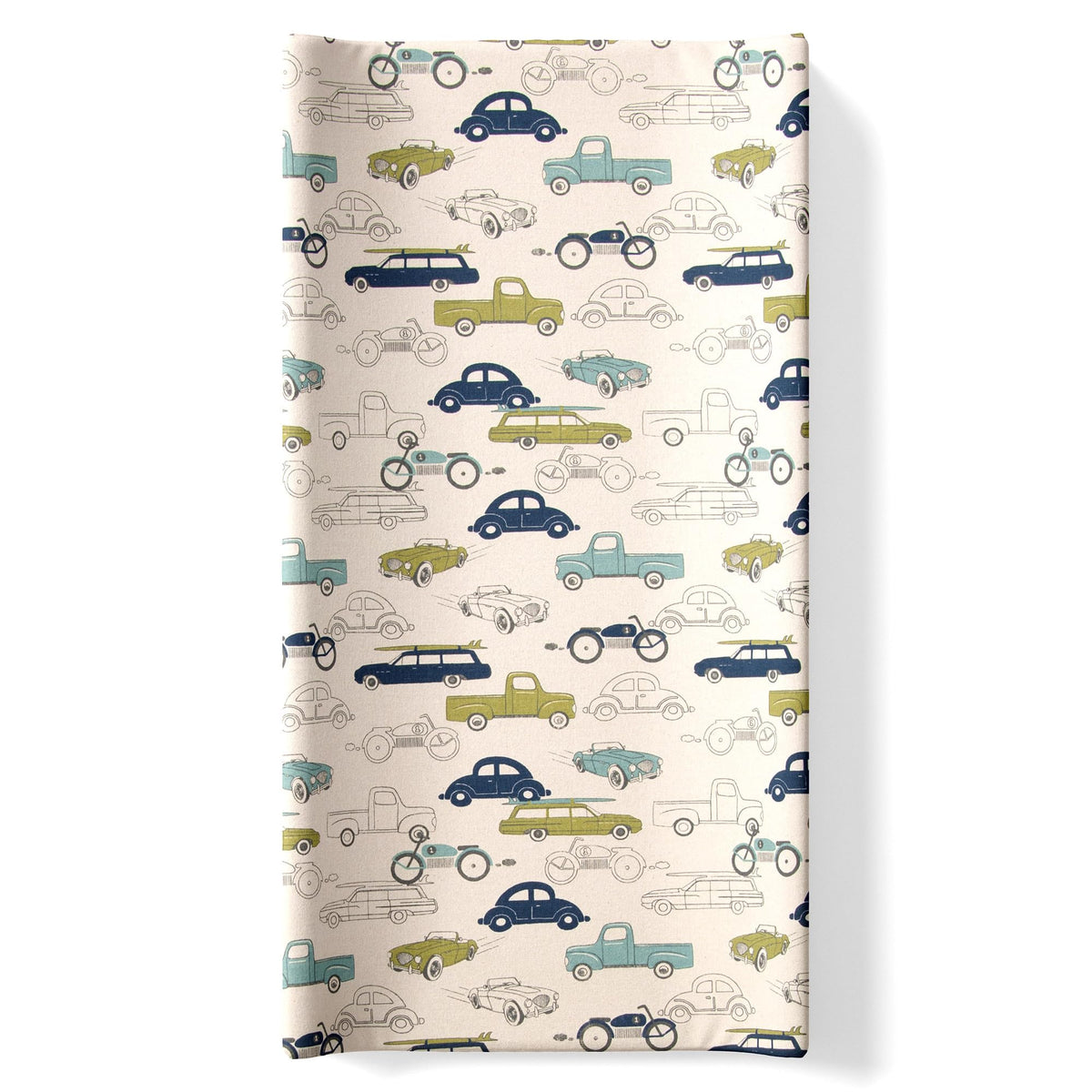 Glenna Jean - Funda de algodón para cambiador de pañales para bebés, coches, camiones, motocicletas, carreras, automóviles, niños, niñas, cuarto de bebé, azul y verde