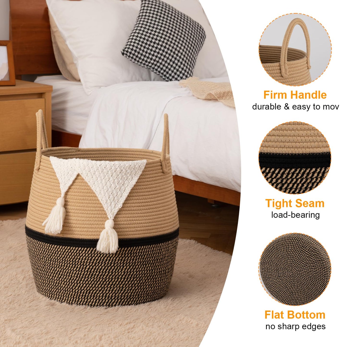 OIAHOMY Cesta para Mantas de 60L con Asa, Cesta de Almacenamiento para Sala de Estar, Cesta de Lavandería para Ropa, Toallas, Almohadas, Almacenamiento de Juguetes para Niños y Perros, Cesta de Bebé