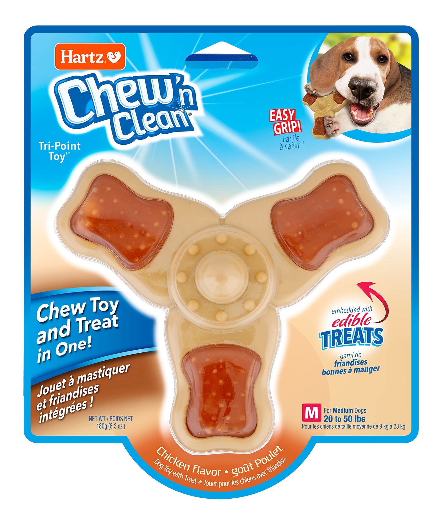 Hartz Chew 'n Clean Chew - Juguete para Masticar y Tratar en un Juguete de Tres Puntos con Sabor a Pollo, tamaño Mediano