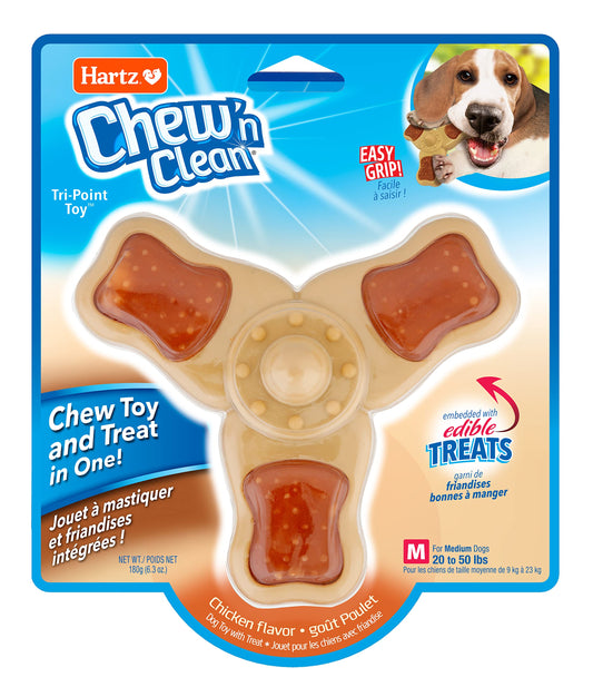 Hartz Chew 'n Clean Chew - Juguete para Masticar y Tratar en un Juguete de Tres Puntos con Sabor a Pollo, tamaño Mediano