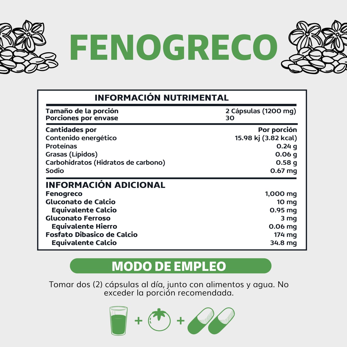 Beyond Vitamins | Fenogreco 1000mg reforzado con Calcio y Hierro | Vegano y sin rellenos | Fenugreek 60 caps