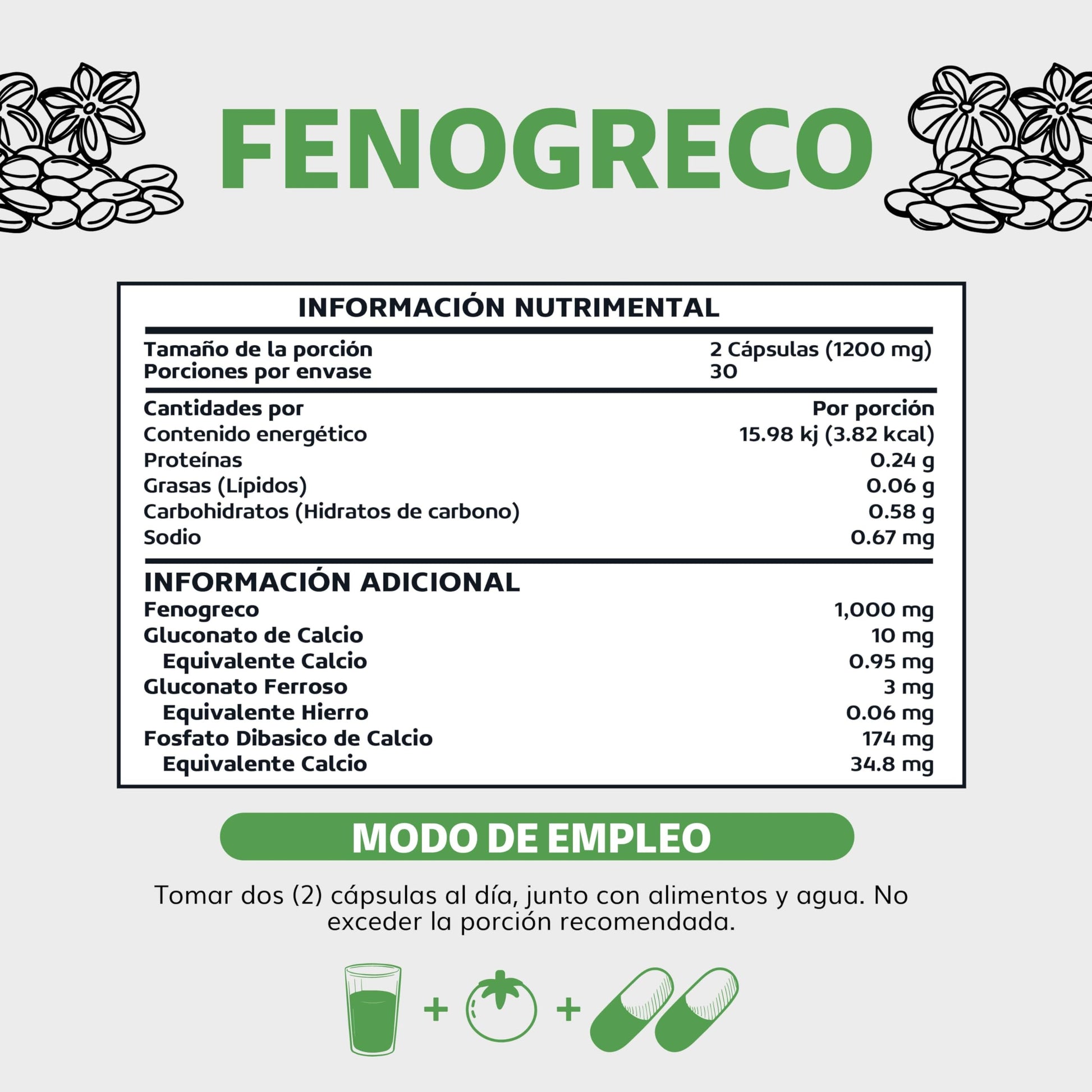 Beyond Vitamins | Fenogreco 1000mg reforzado con Calcio y Hierro | Vegano y sin rellenos | Fenugreek 60 caps