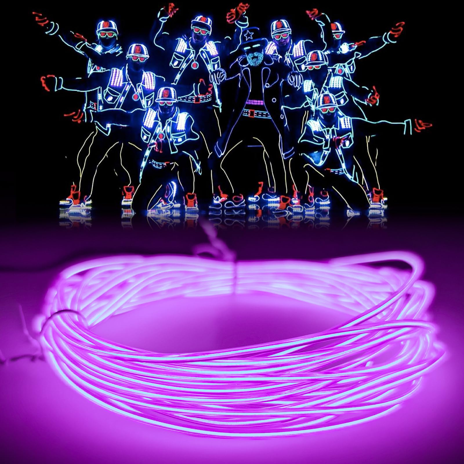 Cable de luz de neón EL de 19,6 ft/6 m, tira de luz LED con 3 modos de iluminación, IP65 resistente al agua, tira led neon cortable para Navidad,decoración bricolaje, fiesta y decoración del hogar