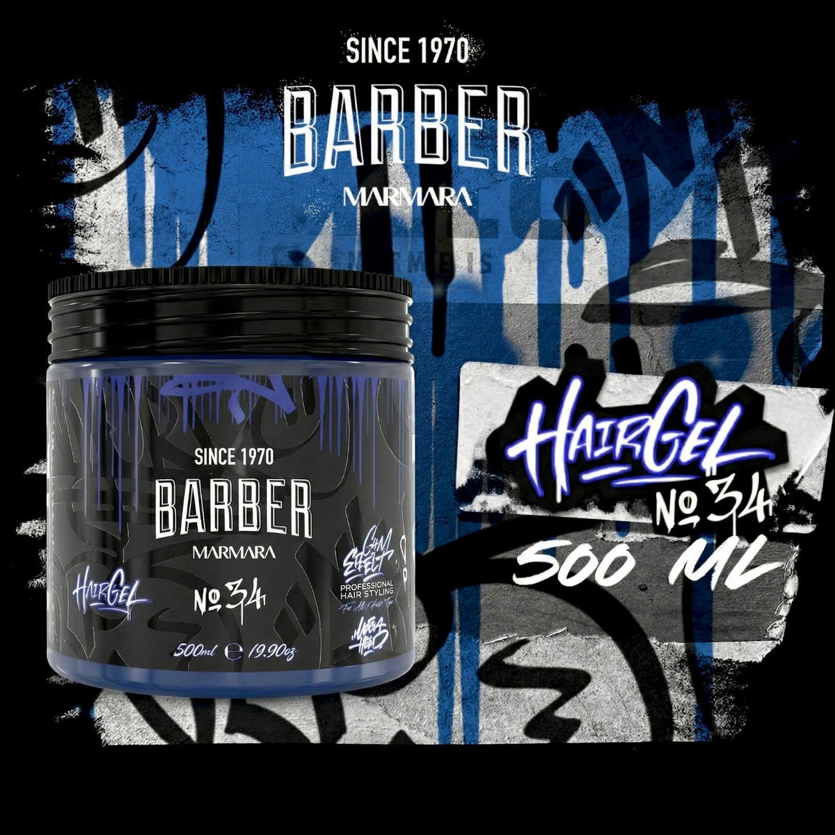 Barber Marmara- "barber Marmara No.34 Gel para Peinar el Cabello 500 Ml - Gel para el Cabello para Hombres - Fijación Fuerte - Sin Adherencia y sin Residuos