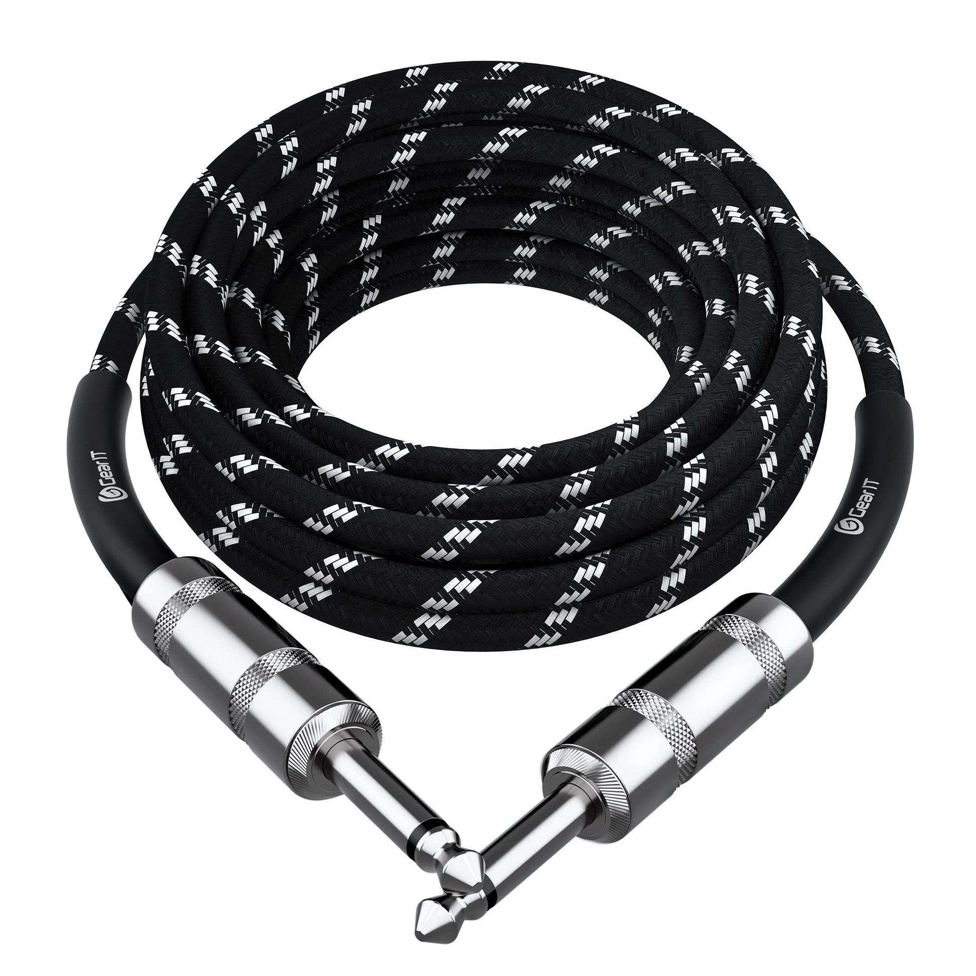 GEARit - Cable de audio para instrumento (25 pies) de 1/4 pulgadas a 1/4 pulgadas recto macho a macho para cable AMP, bajo y guitarra eléctrica, color negro y blanco