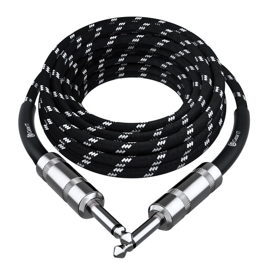GEARit - Cable de audio para instrumento (25 pies) de 1/4 pulgadas a 1/4 pulgadas recto macho a macho para cable AMP, bajo y guitarra eléctrica, color negro y blanco