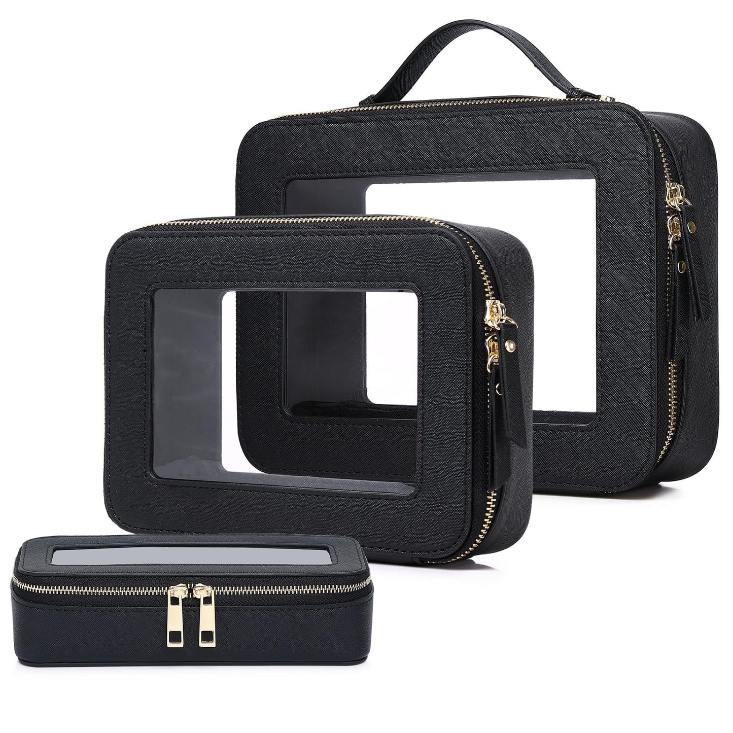 Pinkmik - Estuche para brochas de maquillaje transparente de viaje y neceser, bolsa de maquillaje pequeña con cierre, organizador para mujer, B5/Negro, L+M+SLIM