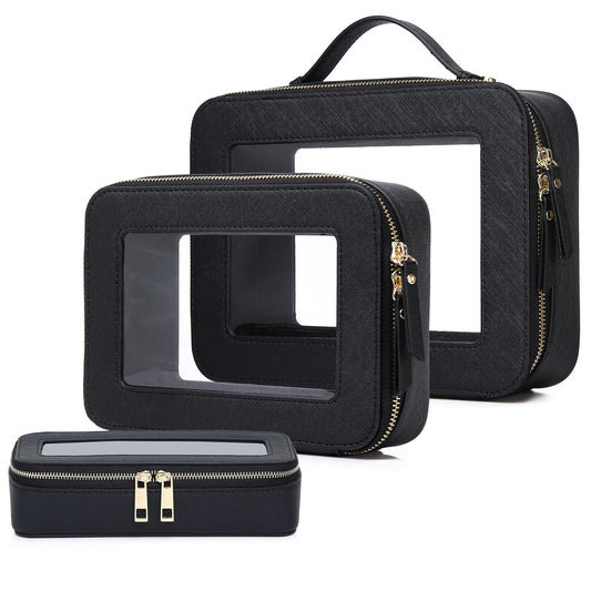 Pinkmik - Estuche para brochas de maquillaje transparente de viaje y neceser, bolsa de maquillaje pequeña con cierre, organizador para mujer, B5/Negro, L+M+SLIM
