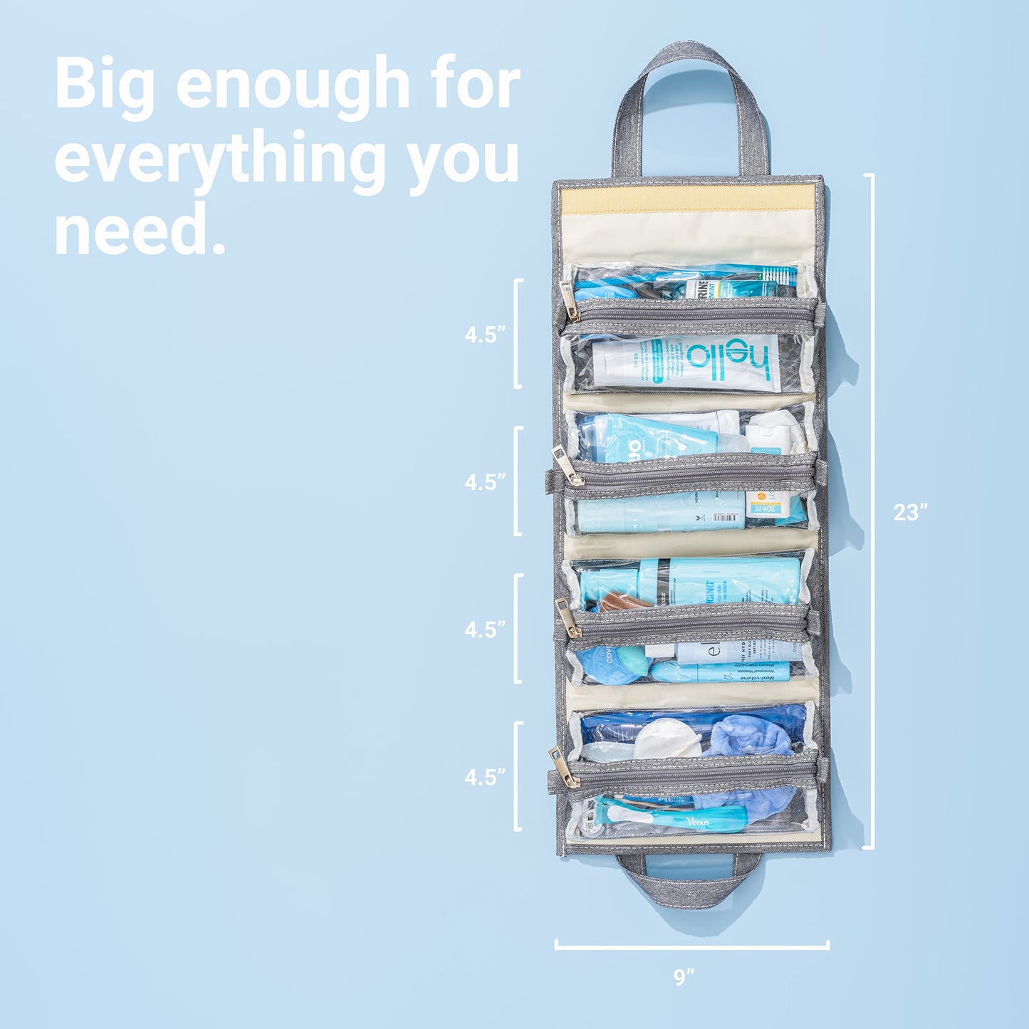4 Kits Organizador de maquillaje enrollable para colgar y bolsa de viaje - 4 bolsas de aseo extraíbles Cremalleras de alta calidad