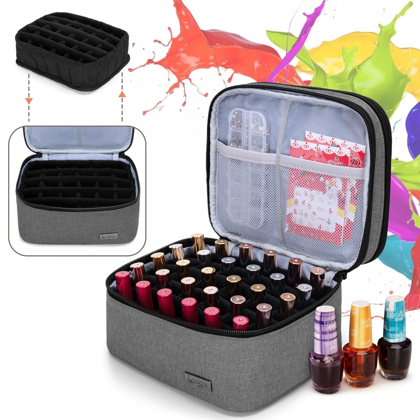(Version 1: Hold 20 Bottles(15ml), Gray) - Luxja Nail Polish Carrying Case - Holds 20 Bottles (15ml - 0.5 fl.oz) or 30 Bottles (7ml - 0.27 fl.oz), Portable Organiser Bag for Nail Polish and Manicure Set, Grey