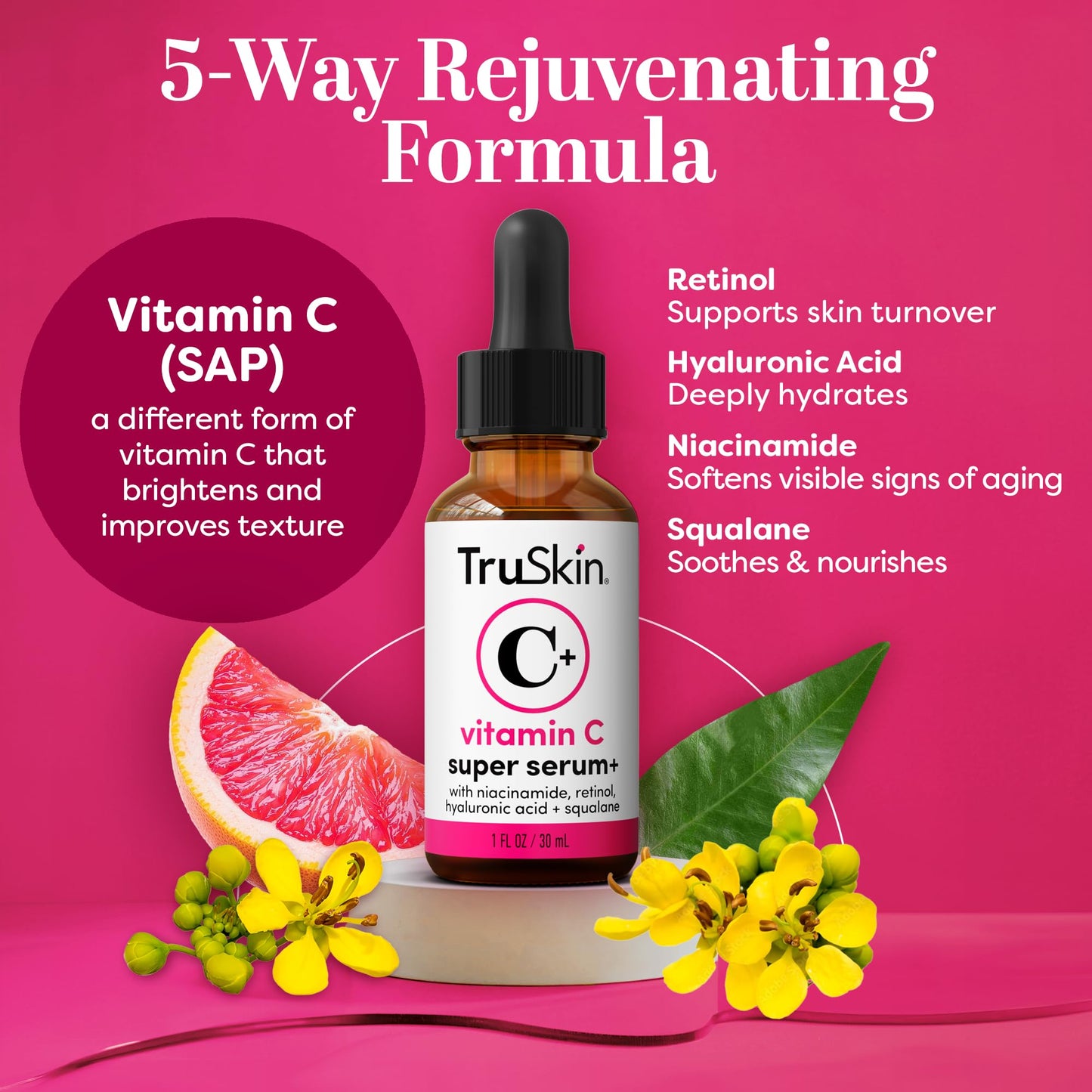Vitamin C-Plus Super Serum, Anti Aging Anti-Wrinkle Facial Serum with Niacinamide, Retinol, Hyaluronic Acid, and Salicylic Acid
