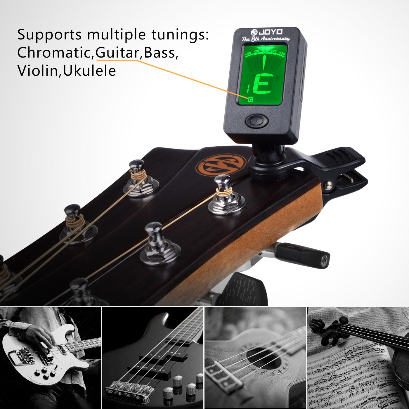 JOYO JT-01 Afinador Cromático de Clip para Guitarra, bajo, Ukulele y violín