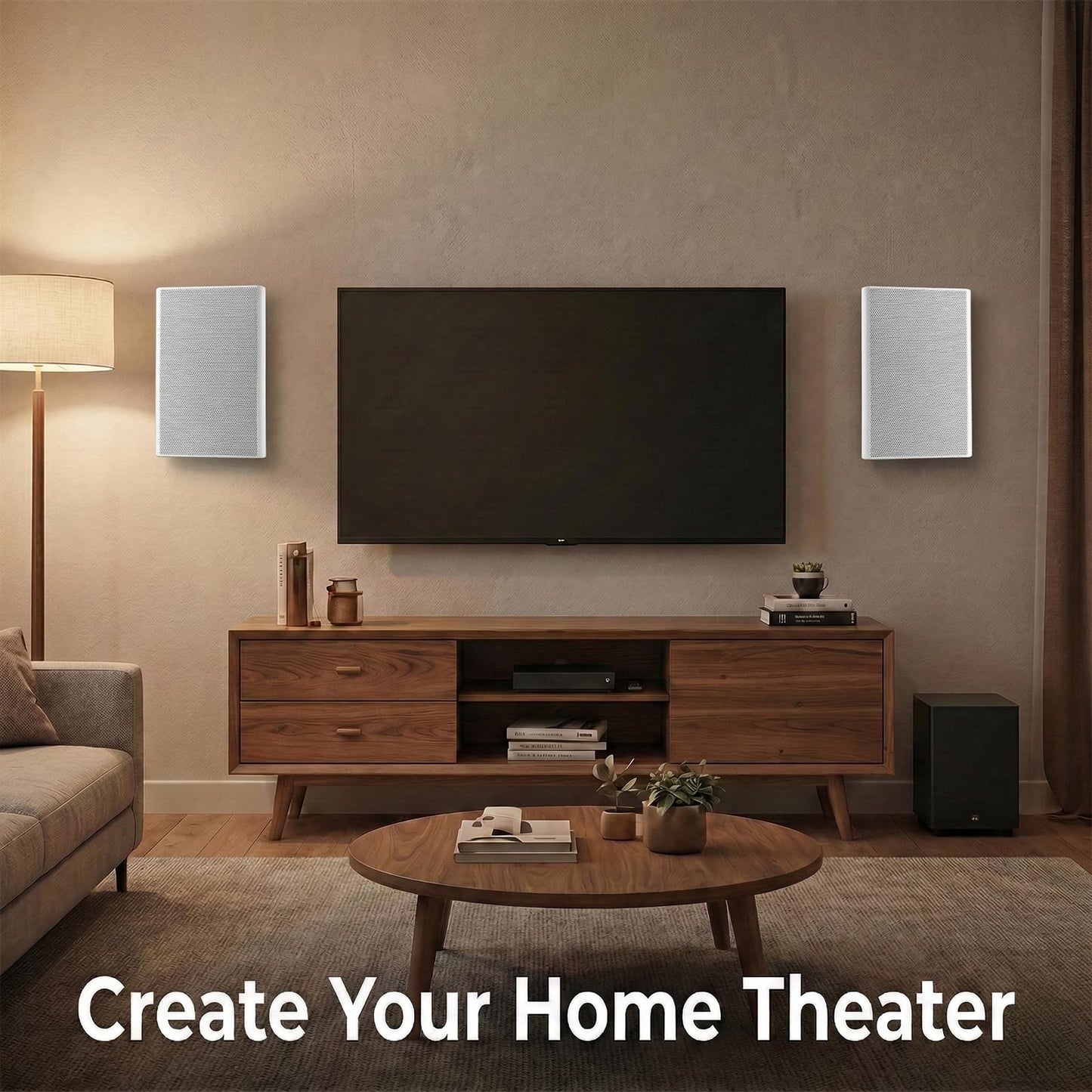 STUDIOFINIX - Altavoces ultradelgados de montaje en pared de 5.25 pulgadas y 240 W, altavoces pasivos de cine en casa de 8 ohmios para recámara, cocina, sala de estar, blanco (par)