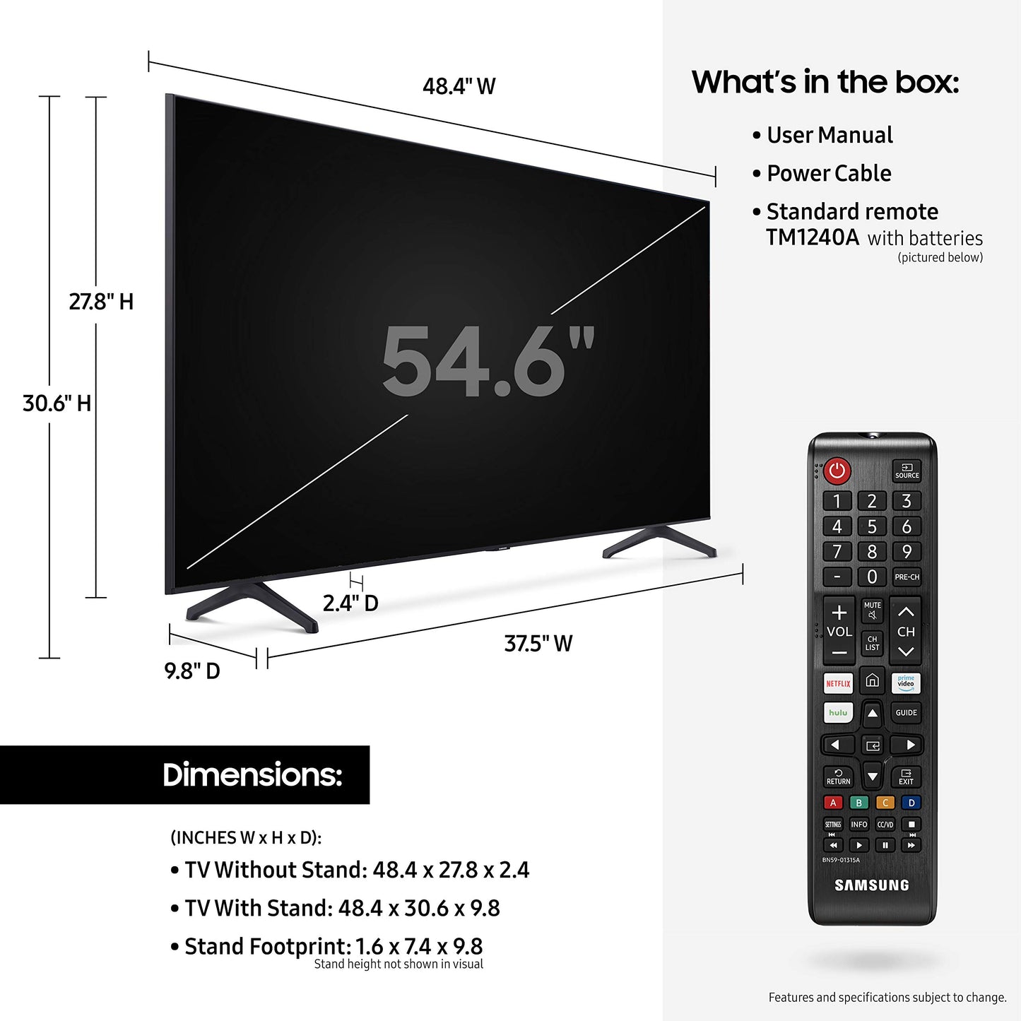 Smart TV Samsung LED 55 Pulgadas 4K UHD HDR PurColor OneRemote Compatible con Alexa y Google Assistant