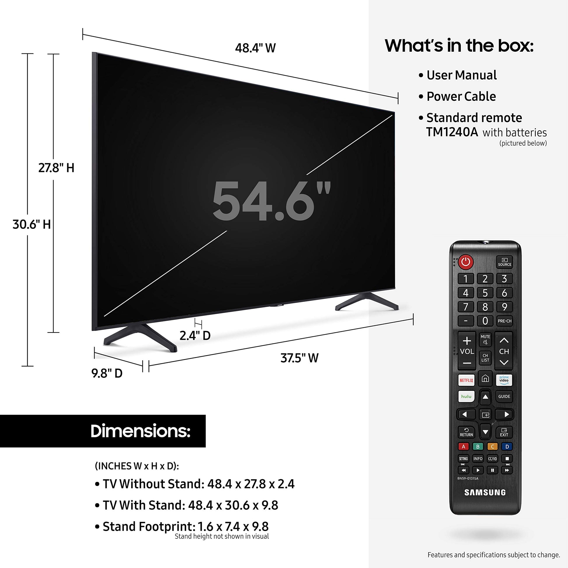 Smart TV Samsung LED 55 Pulgadas 4K UHD HDR PurColor OneRemote Compatible con Alexa y Google Assistant