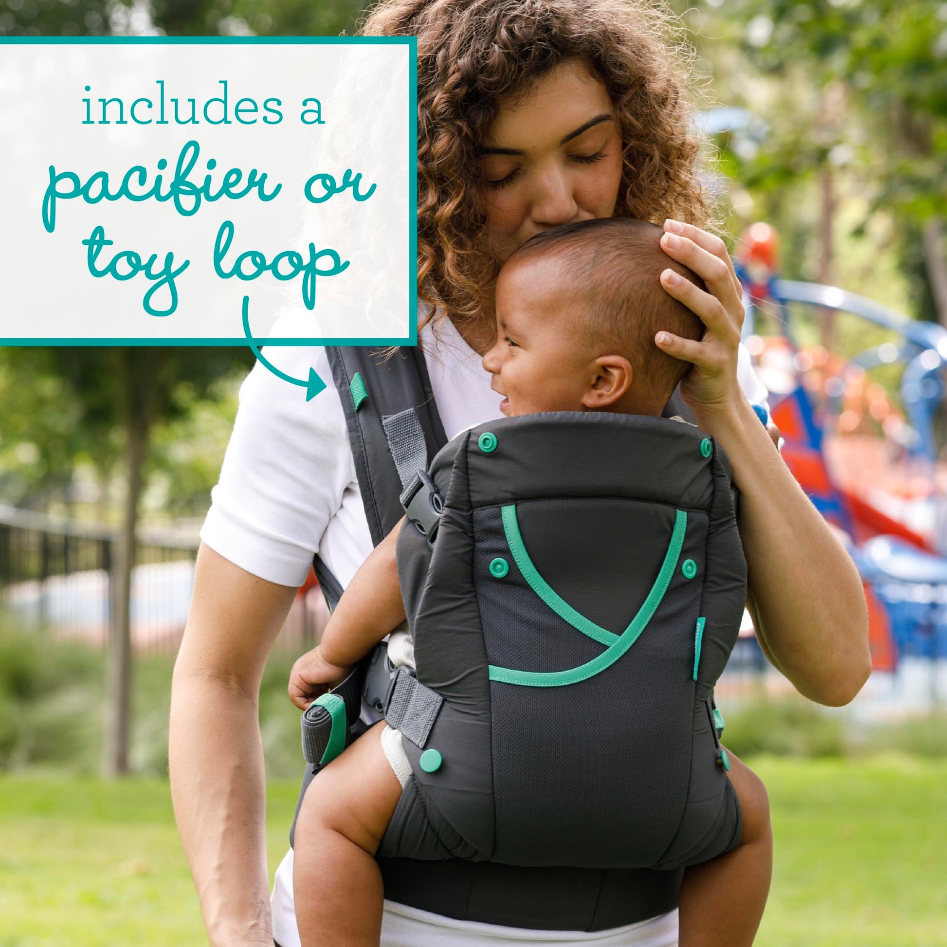 Infantino Carry On Active - Portabebés ergonómico con múltiples bolsillos para bebés y niños, 8-40 libras, con correas acolchadas, almacenamiento de cinturón lumbar y lazo para chupete