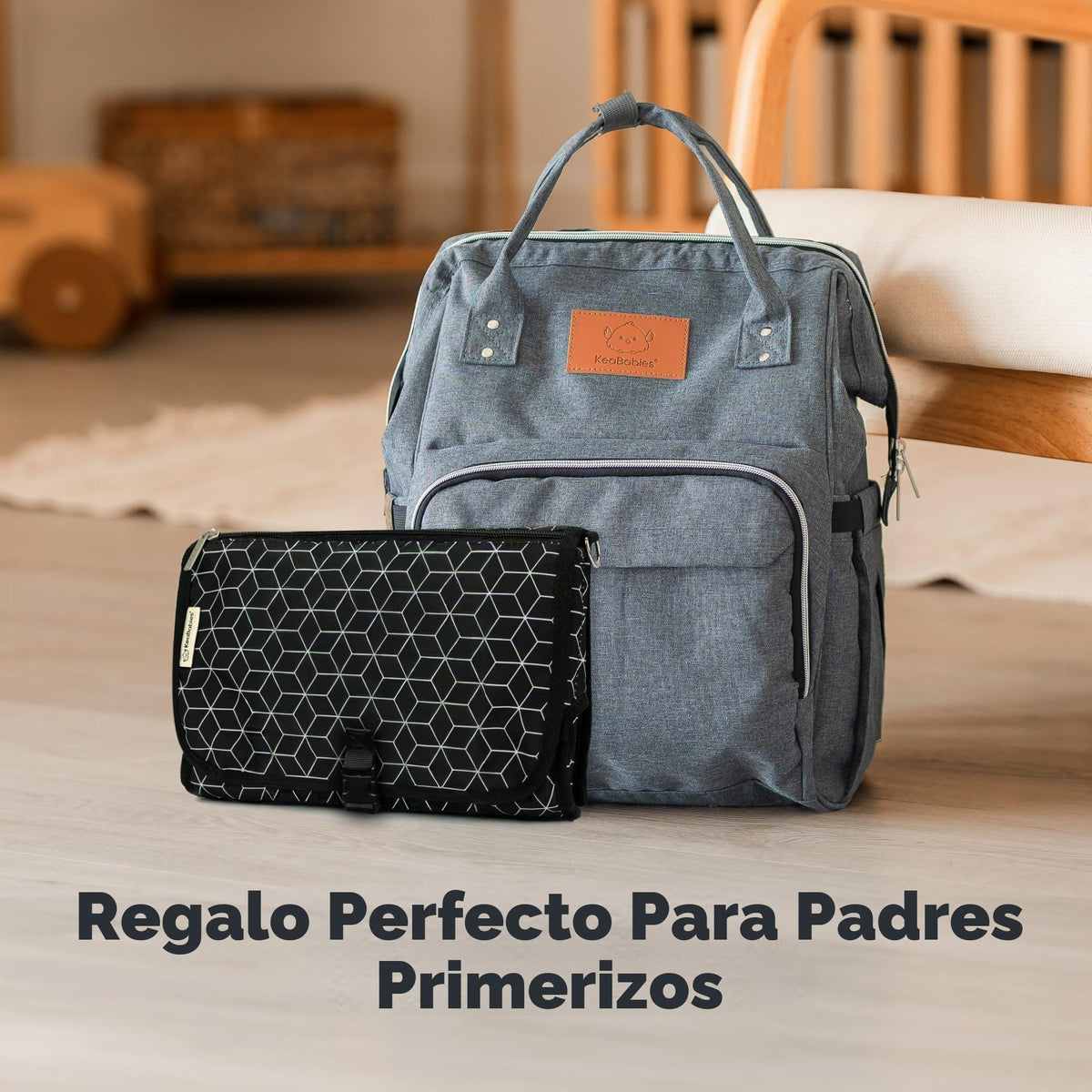 KeaBabies - Cambiador portátil para pañales – Cambiador grande impermeable para bebé, embrague de pañales de viaje compacto, gris, plástico, mat