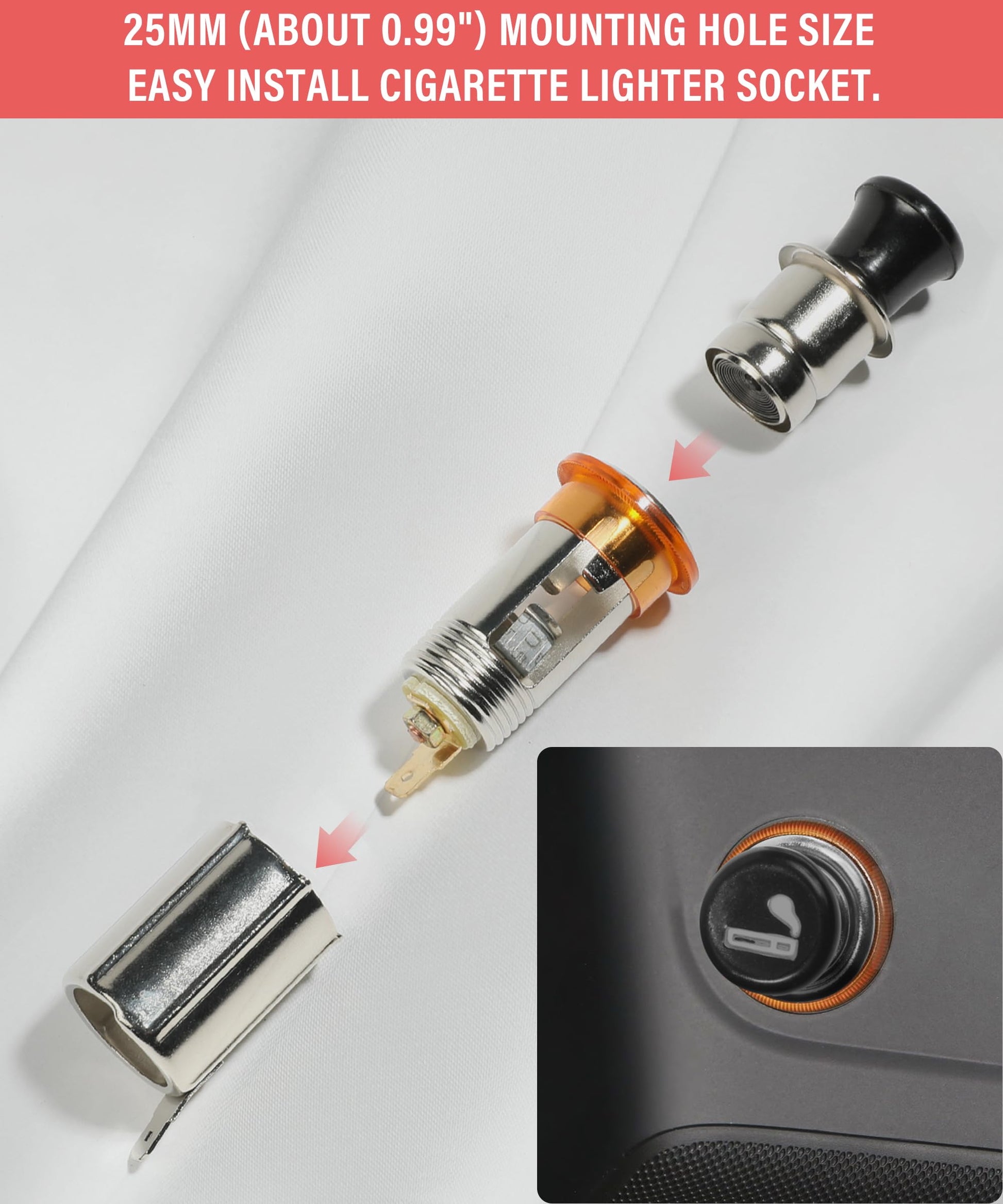 Zlirfy - Encendedor de cigarrillos de coche con cable, enchufe para encendedor de cigarrillos de coche, encendedor de cigarrillos automático de 12 V con botón de expulsión, accesorio de repuesto para