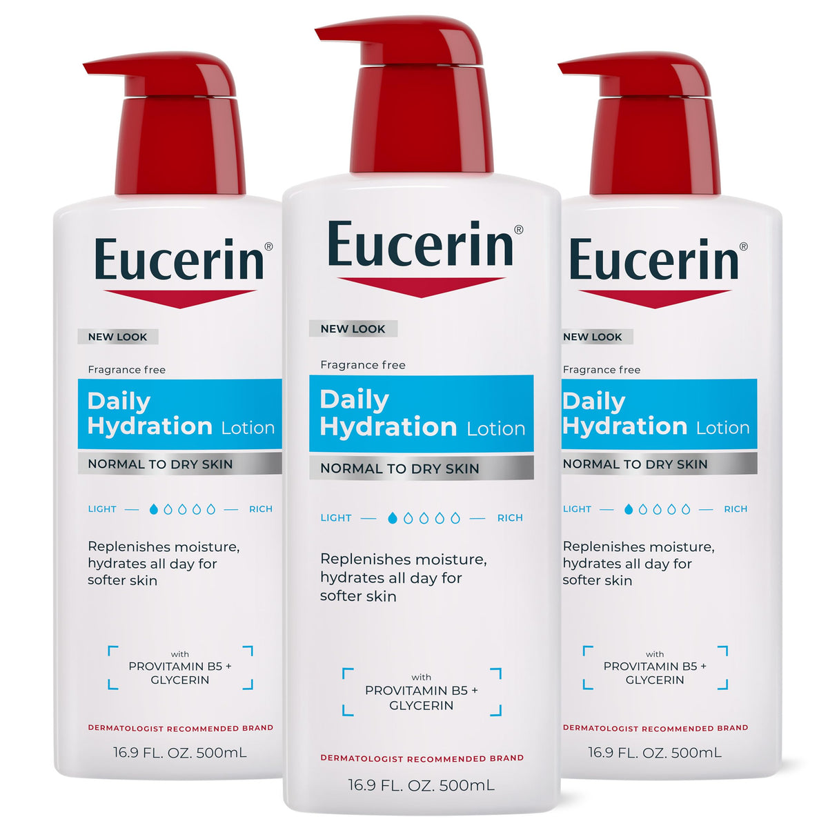 Eucerin Daily Hydration Moisturizing Lotion, Fragrance Free, 16.9 Oz, Pack of 3