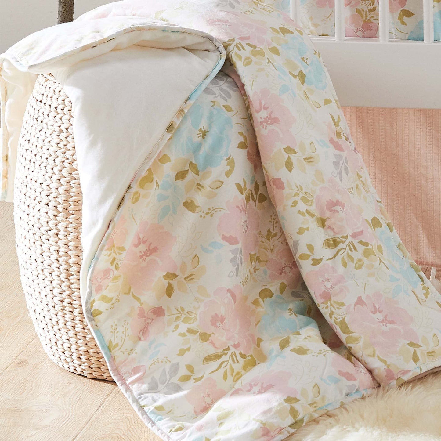 Levtex Baby Nest & Nod Amelia - Juego de ropa de cama de 3 piezas, algodón, color rosa (colcha, volante, sábana bajera para cuna)