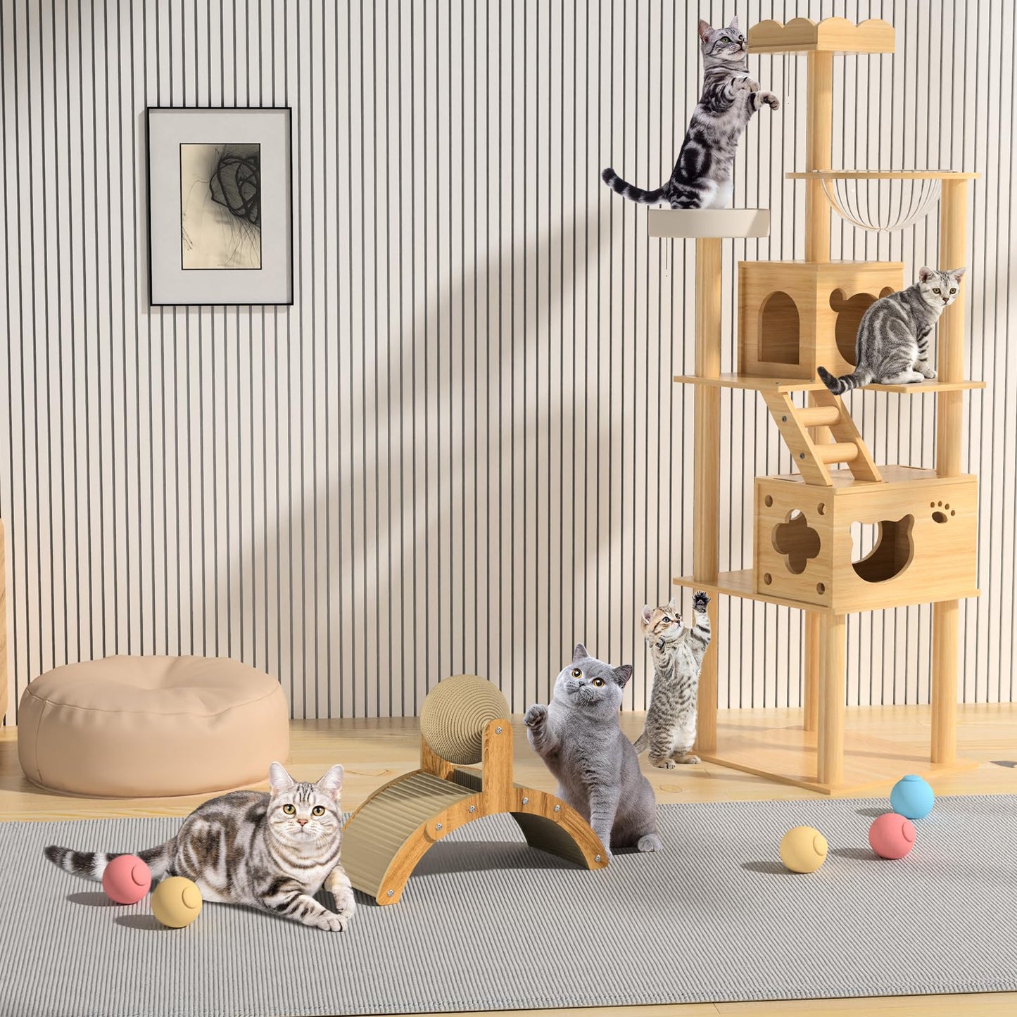 Rascador Kokila beige con Pelota de Sisal de 12cm para Gatos Pequeños y Conejos