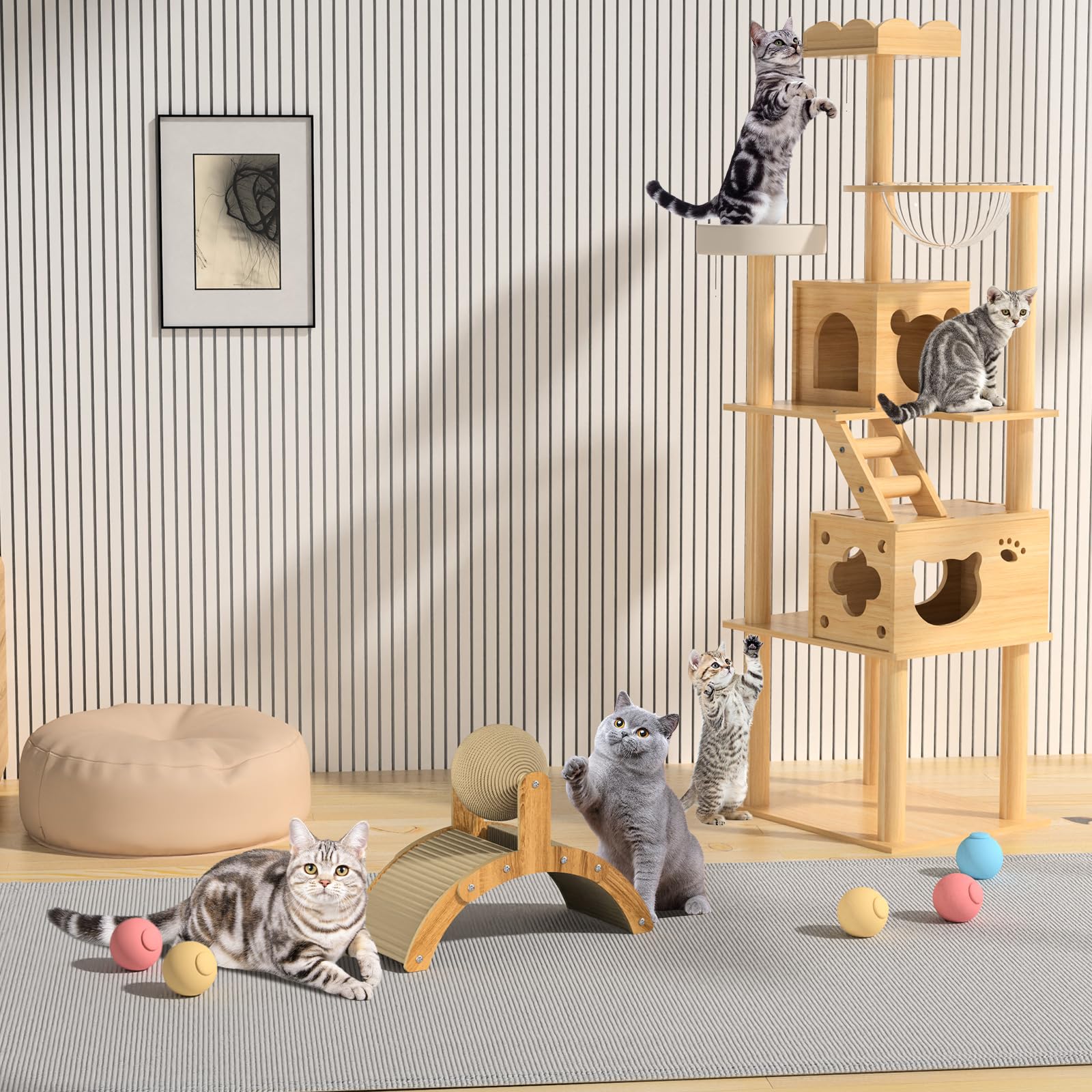 Rascador Kokila beige con Pelota de Sisal de 12cm para Gatos Pequeños y Conejos