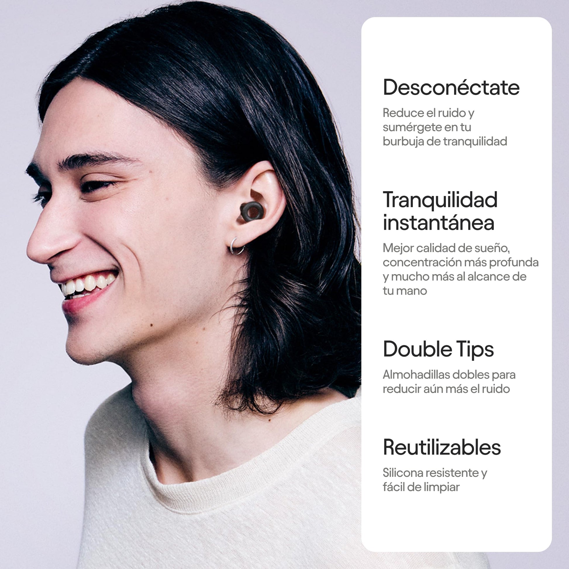 Loop Quiet 2 Plus Tapones auditivos con Double Tips – Reutilizables y ultracómodos para el descanso, la concentración, la sensibilidad al ruido | Reducción de ruido de 24dB SNR + 3dB con Double Tips