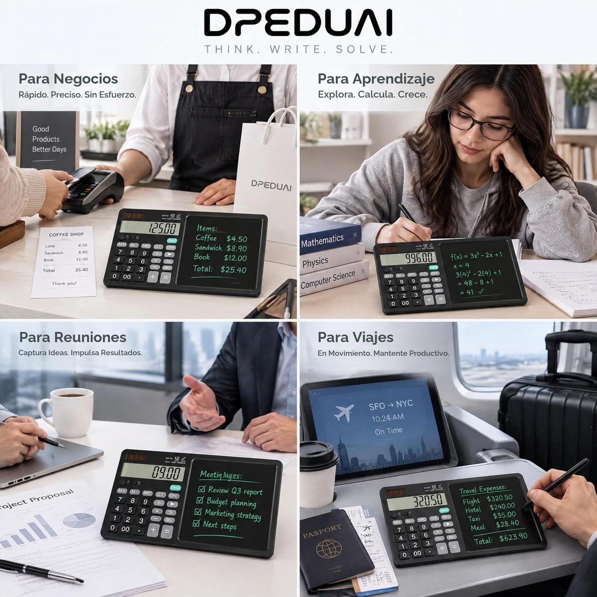 Calculadora de Escritorio DPEDUAI Negro con Tablero de Notas y Lápices Ópticos Integrados