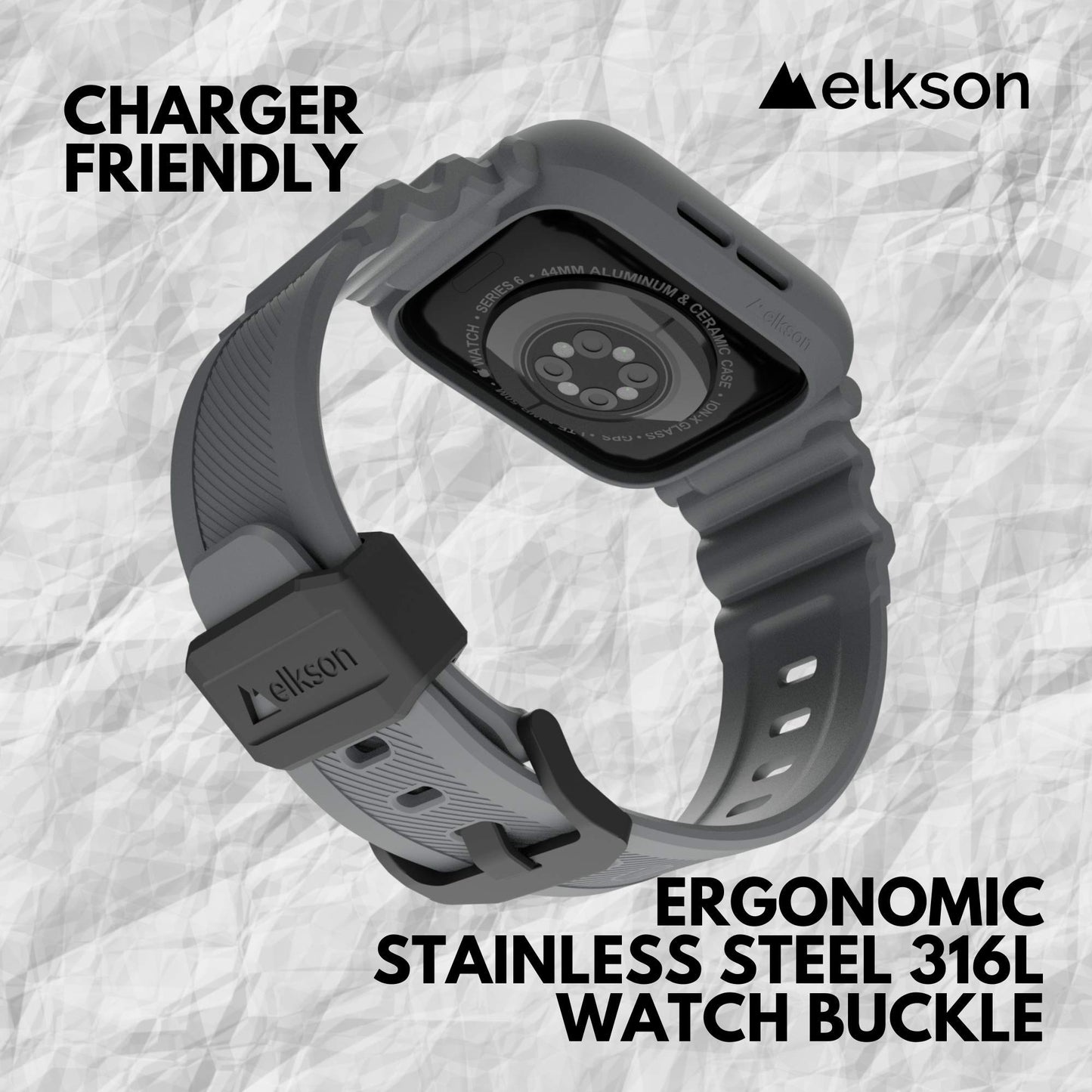 elkson Diseñada para Apple Watch Series 9/8/7/6/SE/5/4 [45/44mm], Quattro Pro Series Resistente Funda Protectora de Grado Militar con Correas para iWatch, Gris