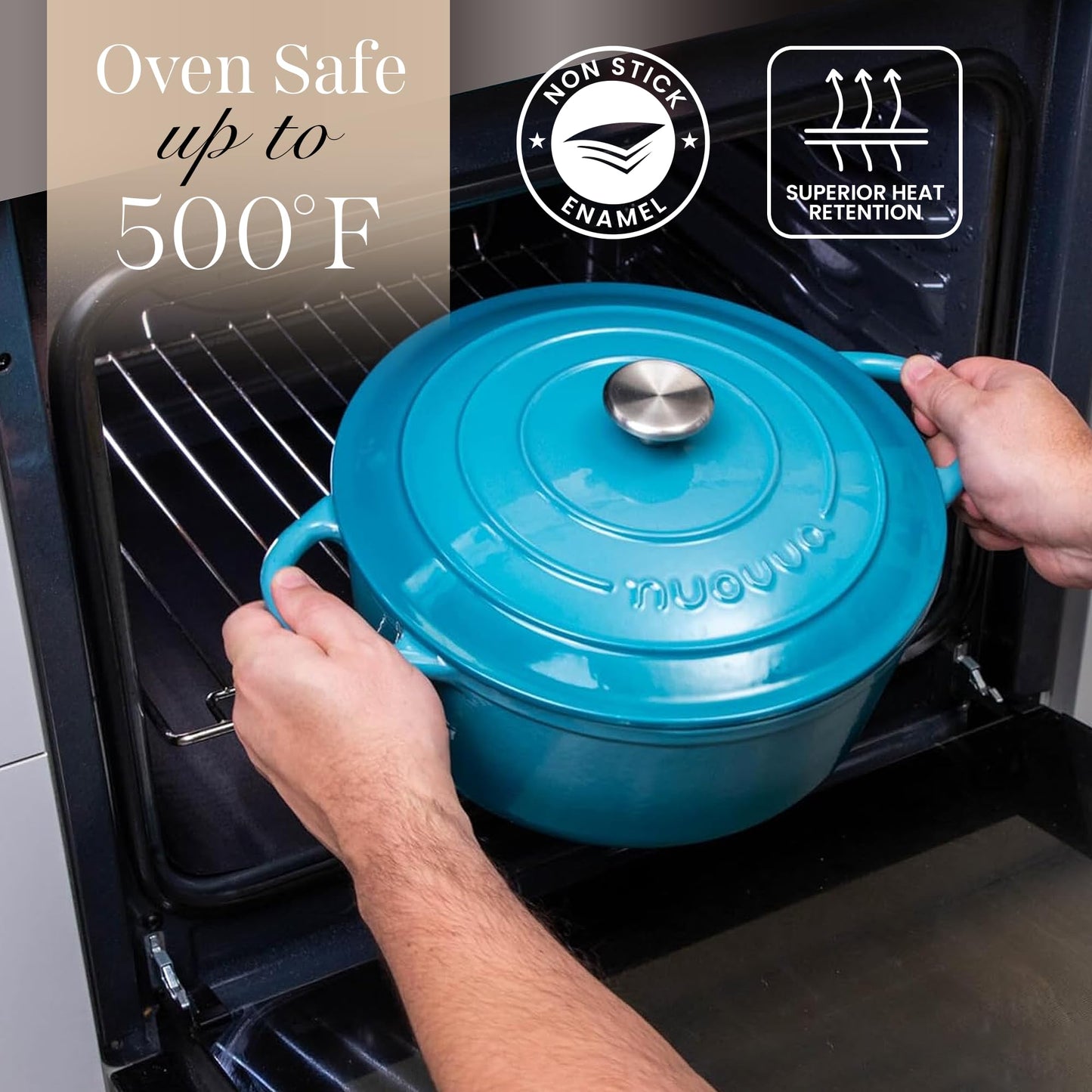 Nuovva - Horno holandés de hierro fundido con tapa - Cacerola esmaltada antiadherente - Utensilios de cocina resistente para horno holandés - Azul, 6.4 cuartos de galón, 28 cm