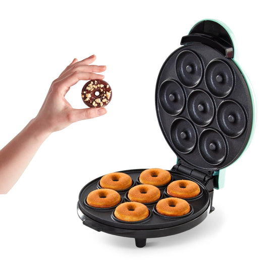 DASH Mini máquina para hacer donas para desayunos, aperitivos, postres y más aptos para niños, con superficie antiadherente, hace 7 donuts - Aqua