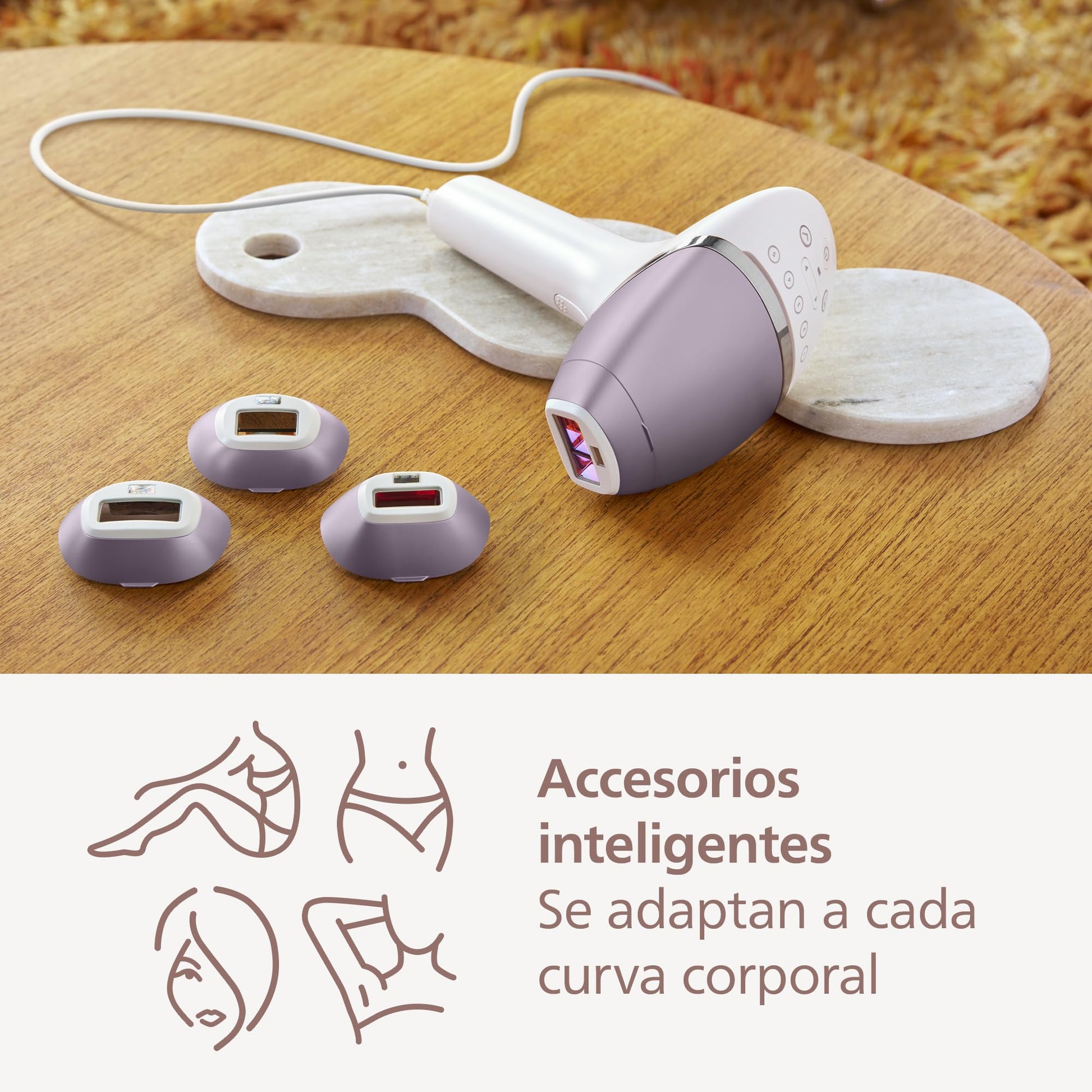 Philips Lumea Prestige Depiladora IPL, Tecnología Sense IQ, Luz Pulsada, con cable, 4 Cabezales Inteligentes (Cuerpo, Bikini, Axilas y Cara) y SmartSkin Sensor, incluye un Recortador Precisión, BRI949/50