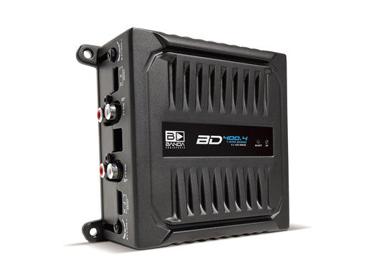 Banda Audioparts BD400.4BLACK - Amplificador de Audio para Coche de 4 Canales de 100 W Rms de Rango Completo de 4 ohmios puenteado con filtros de Paso bajo o Alto de Uso Opcional, Color Negro