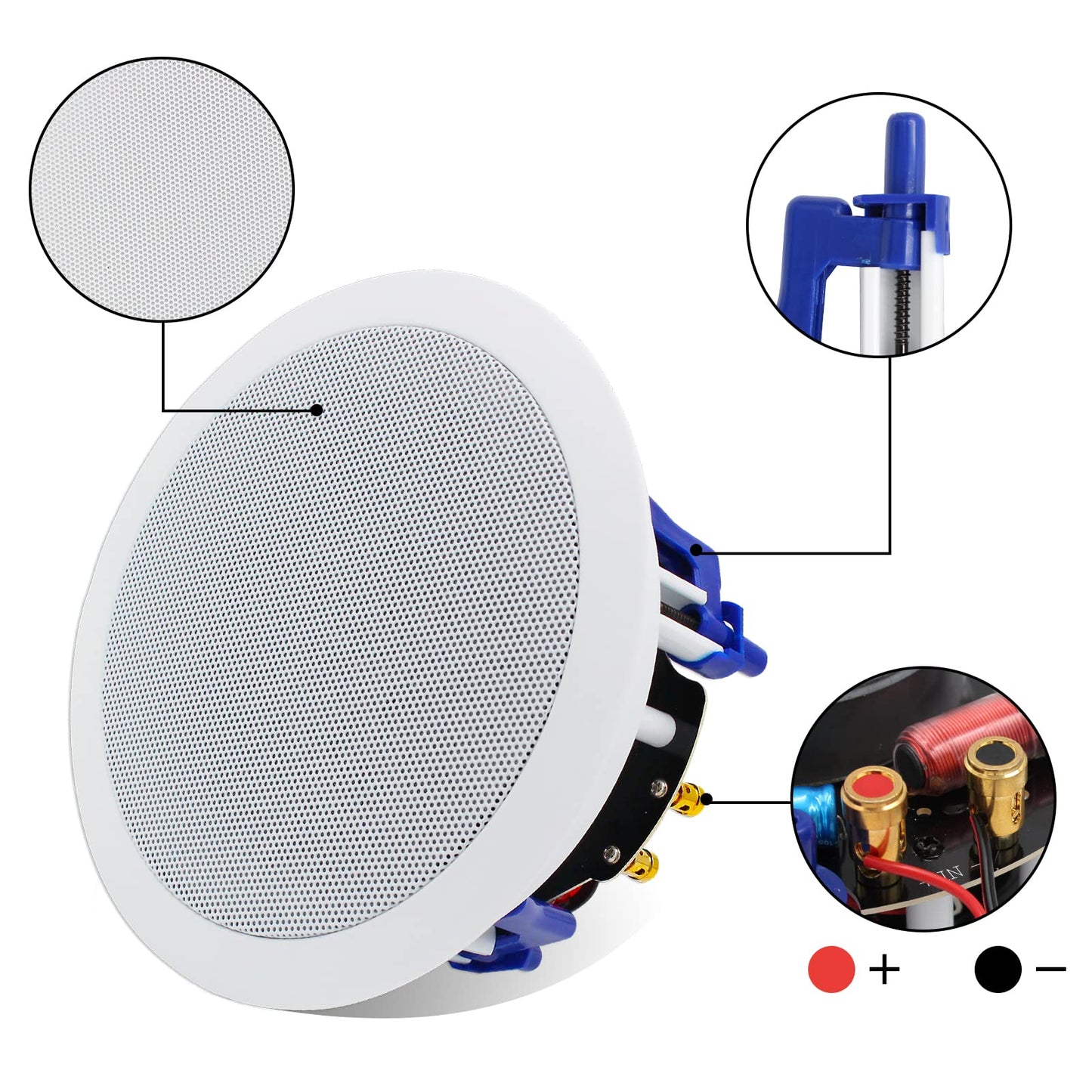 Herdio Altavoces de Techo de 5.25 Pulgadas, 600 W, Montaje Empotrado de 2 vías con Receptor Amplificador de Montaje en Pared, Perfecto para Cine en casa, baño, Compatible con Bluetooth(4 Altavoces)
