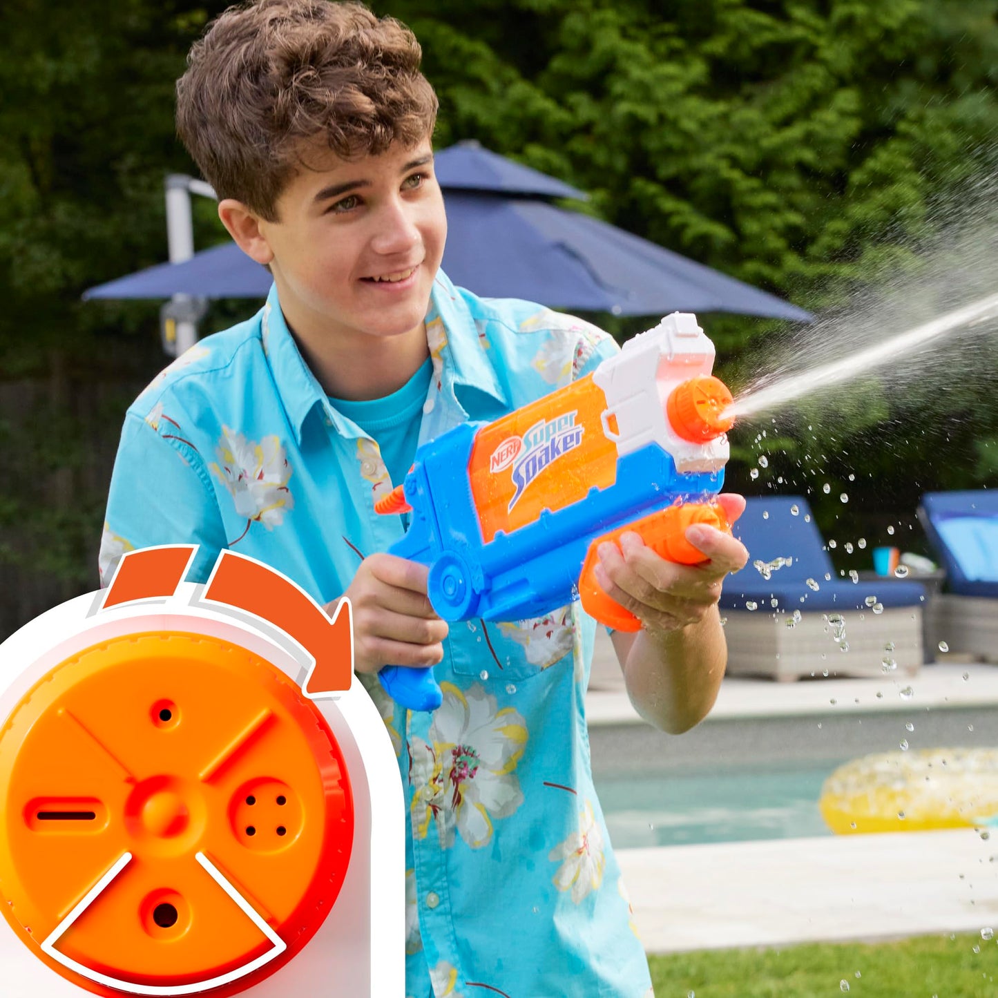 Lanzador de Agua Hasbro Nerf Flip Fill Azul con 5 Formas de Rociar y Tanque de 887 ml para Niños y Niñas