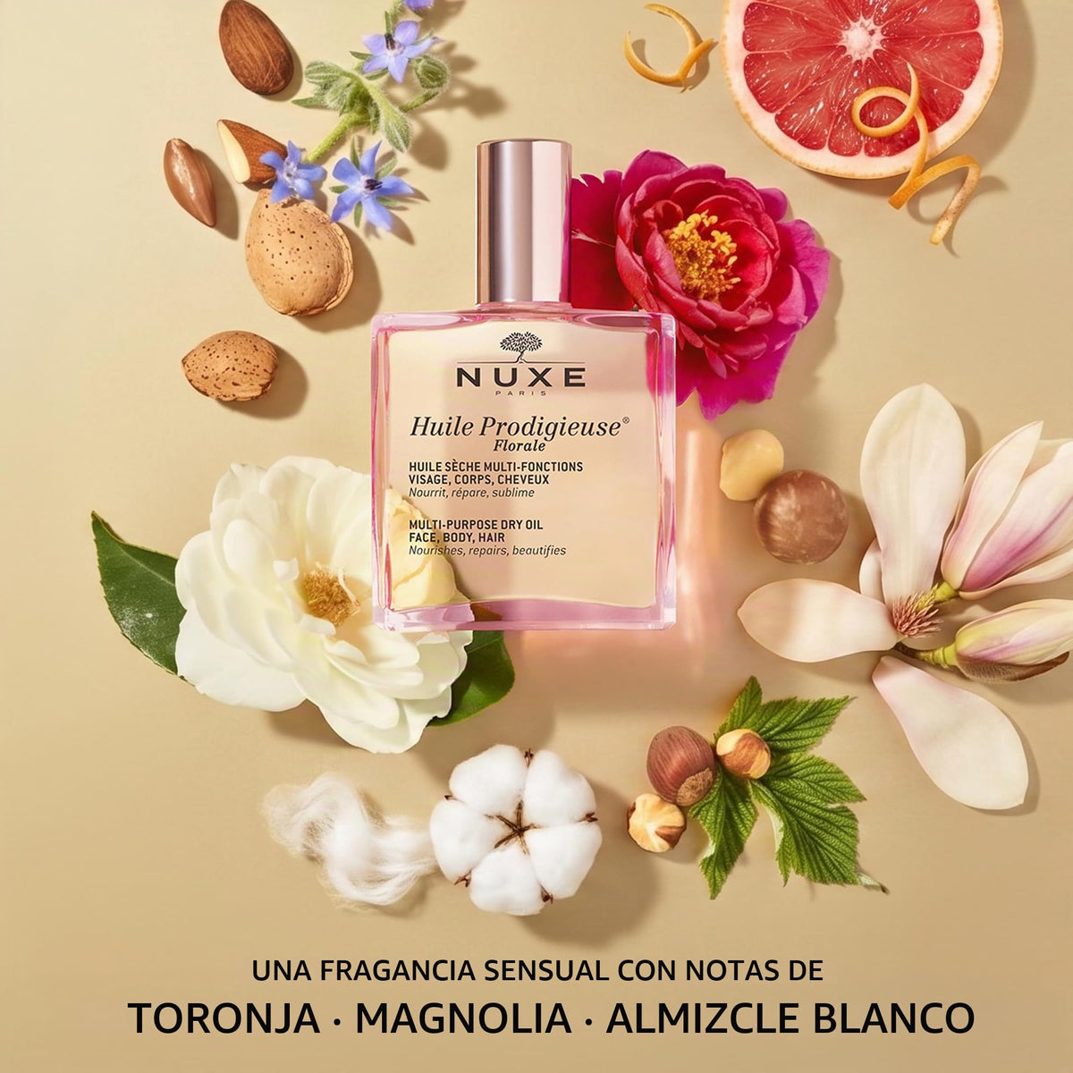 HUILE PRODIGIEUSE FLORALE - Misma fórmula, nueva fragancia con notas florales frescas. Aceite seco multi-usos que nutre, hidrata, y repara. 100ml