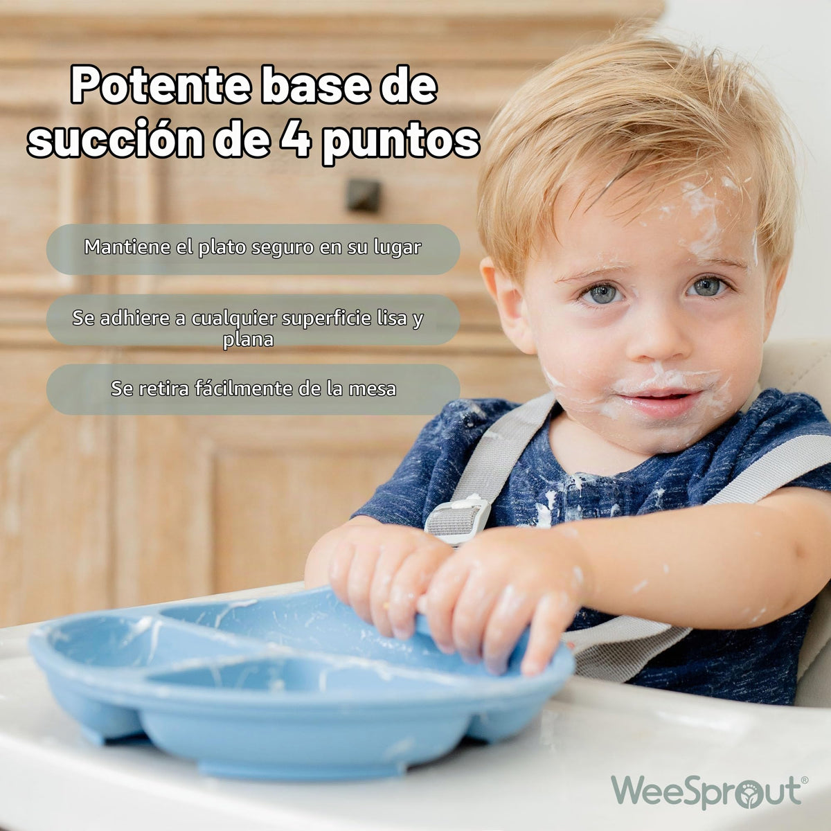 WeeSprout - Placas de succión con tapas para bebés y niños pequeños, 100% silicona, vajilla se mantiene en su lugar, diseño dividido para comedores exigentes, apto para microondas y lavaplatos