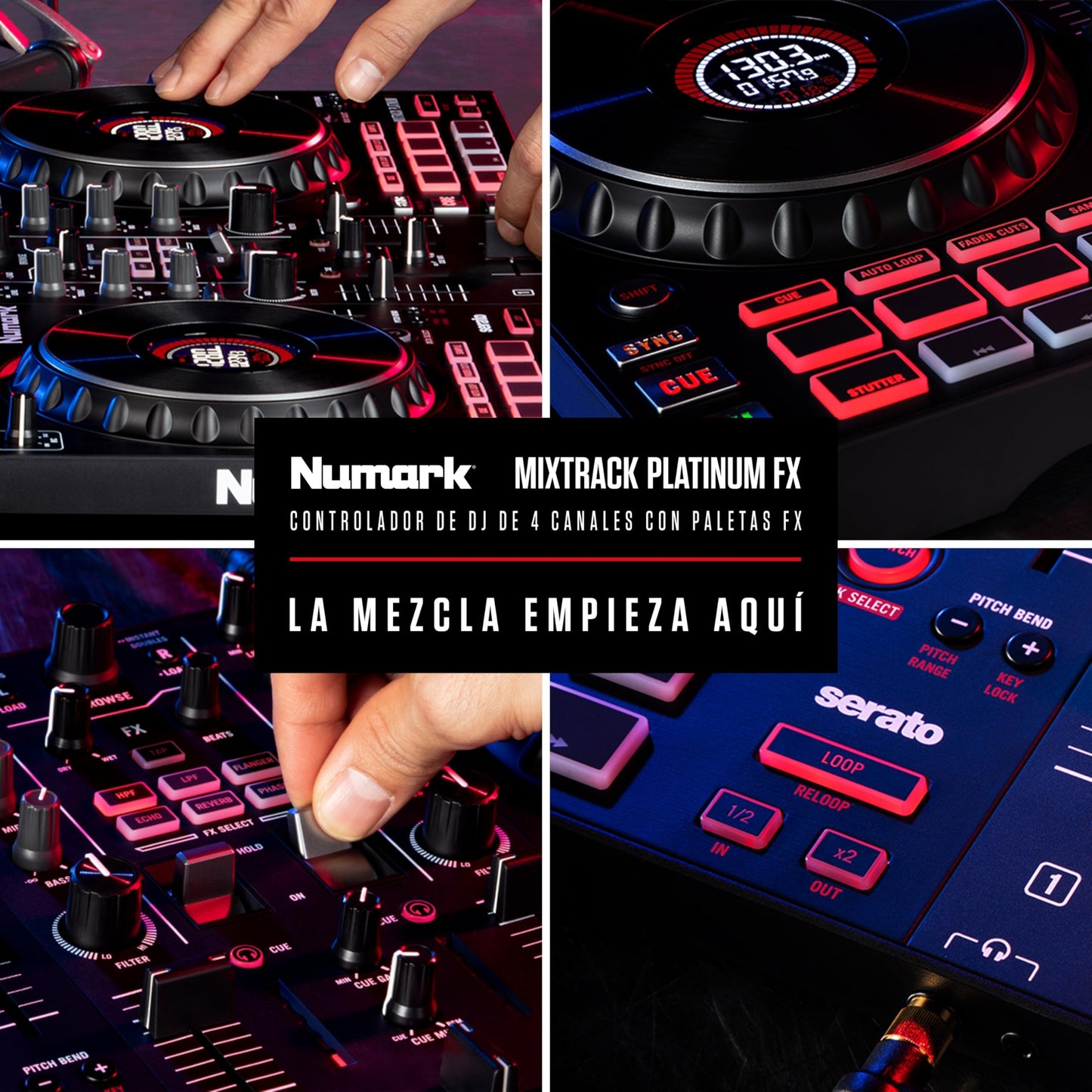 Controlador DJ Numark Mixtrack Platinum FX Plata con Interfaz de Audio y Efectos para Serato