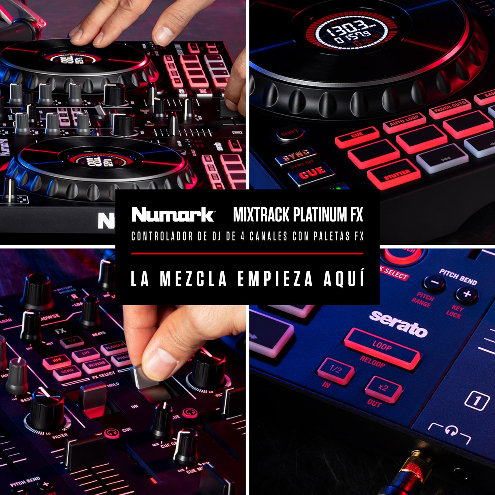 Controlador DJ Numark Mixtrack Platinum FX Plata con Interfaz de Audio y Efectos para Serato