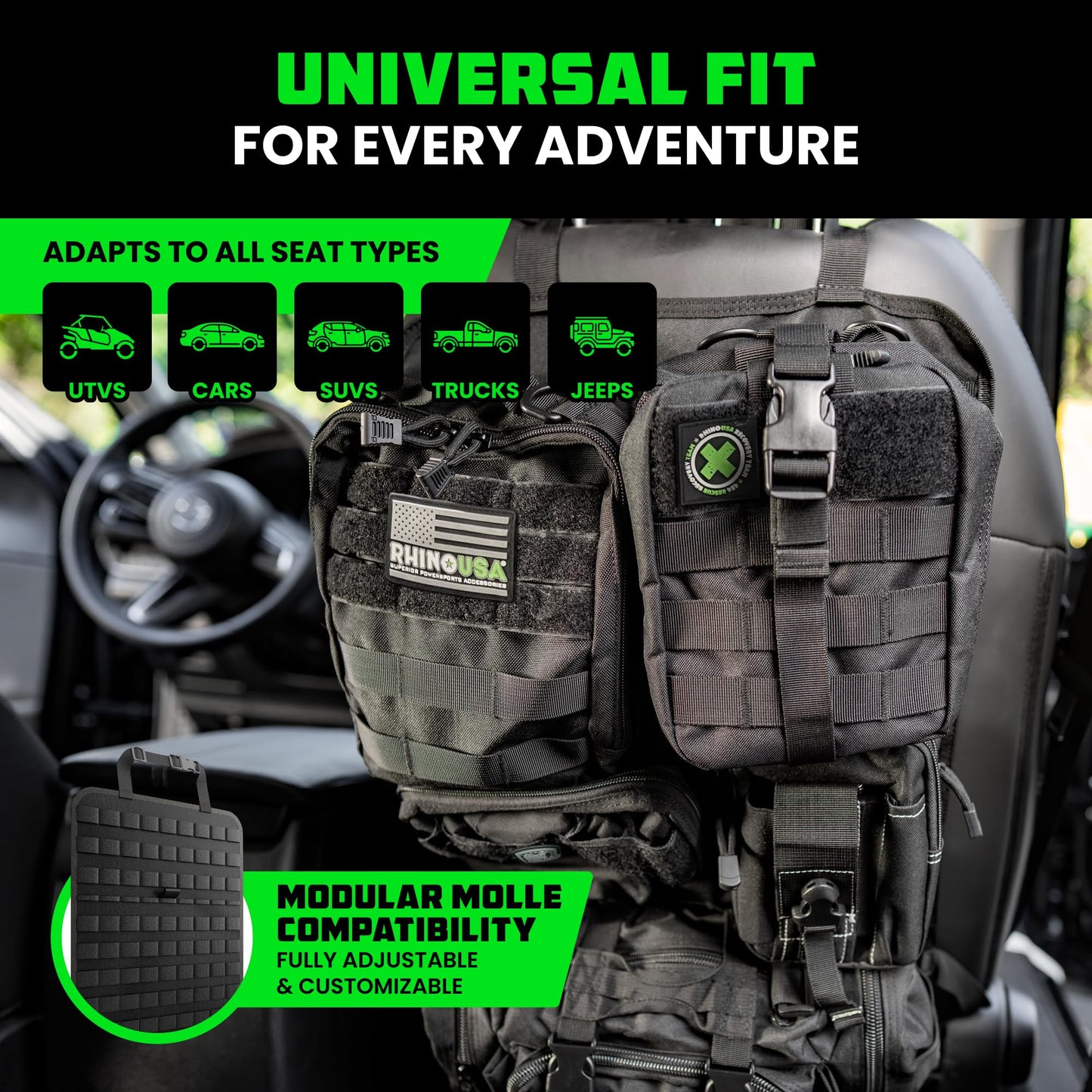 Rhino USA Organizador Táctico para Asiento - Almacenaje Molle Militar