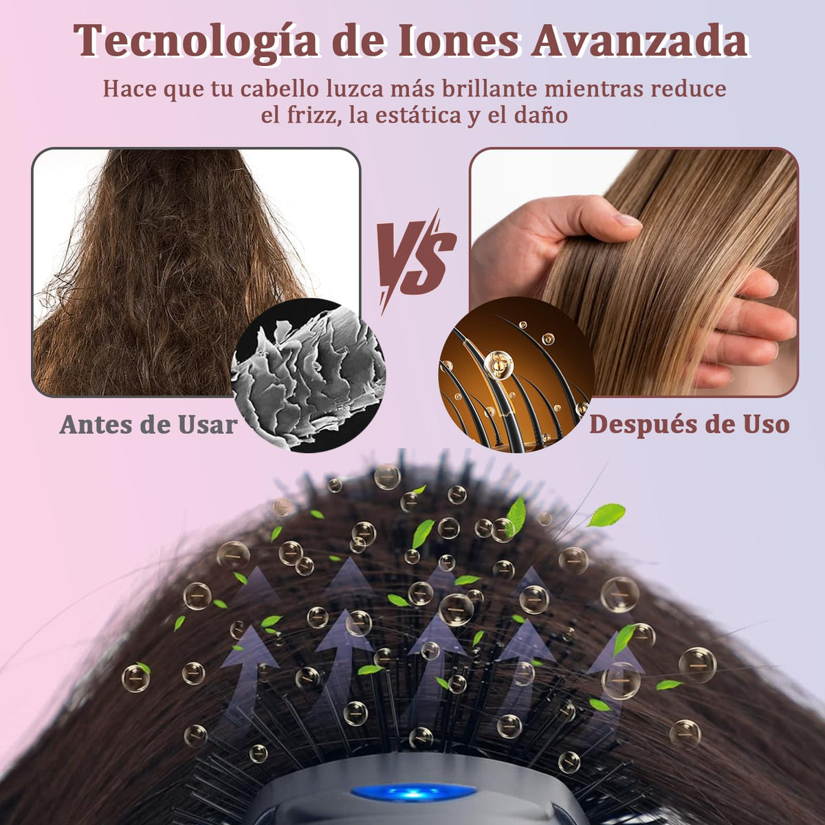 Cepillo Térmico Eléctrico Giratorio para Cabello Frizz-Free con Brillo añadido para Looks de Estilo Salón