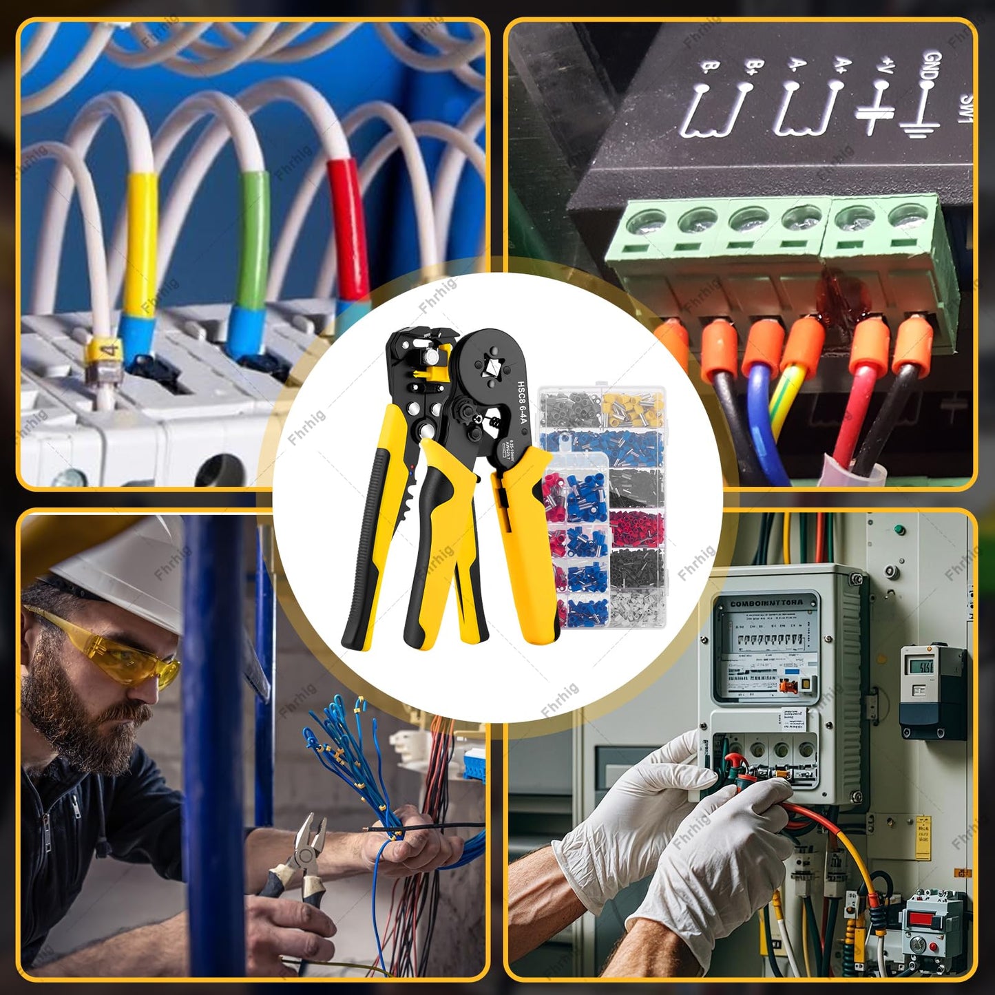 Juego de Crimpadora 2230pcs de Alambre, Fhrhig Terminal para Cable Eléctrico, Multifuncional Pinza Pelacable, Herramienta Electricista Carraca Autoajustable de Ferrules Alicates, 0.25-10 mm², AWG 23-7